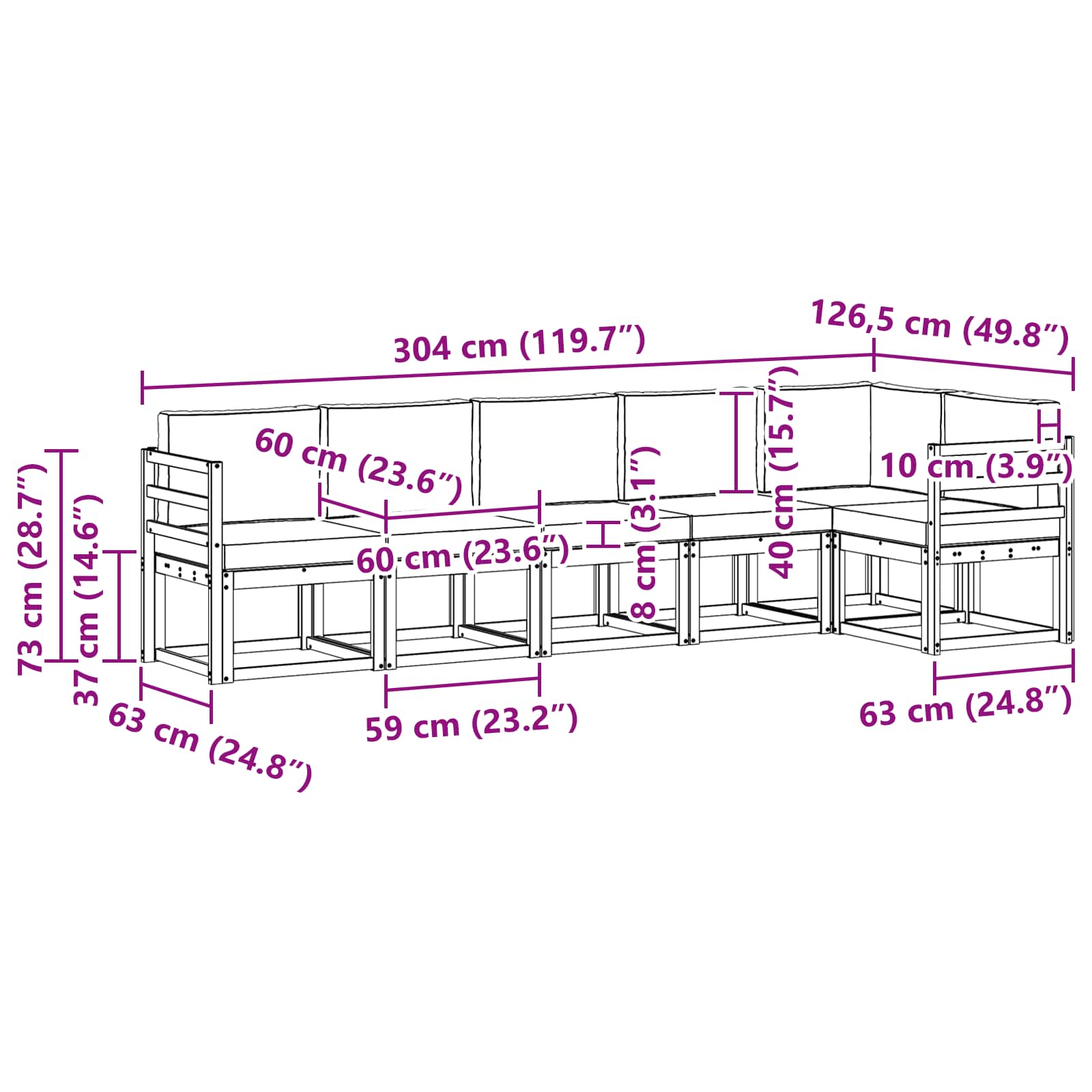Set vanjskih sofa s jastukom 6 pcs Prirodna i antracit