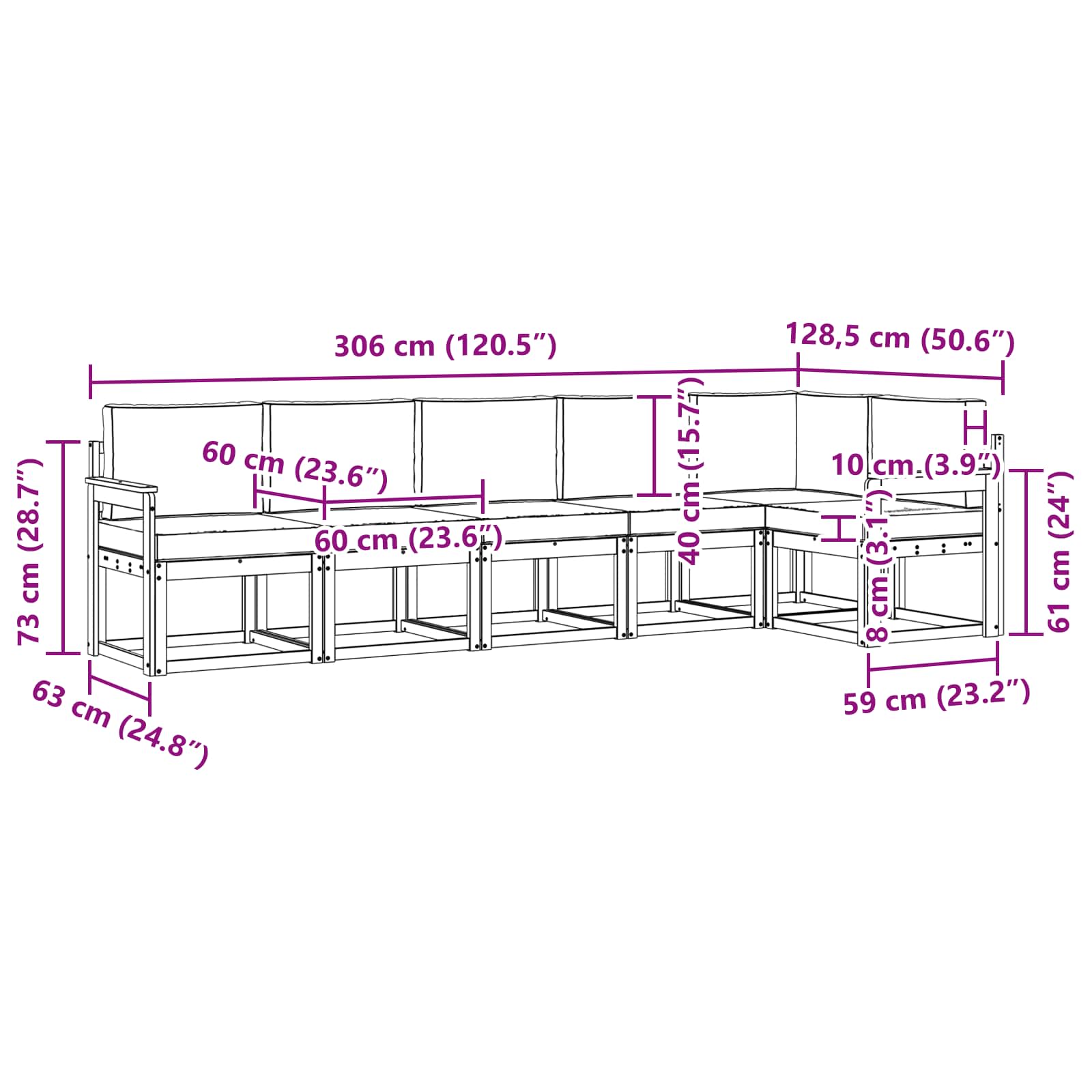 Set vanjskih sofa s jastukom 6 pcs Prirodna i svijetlo siva