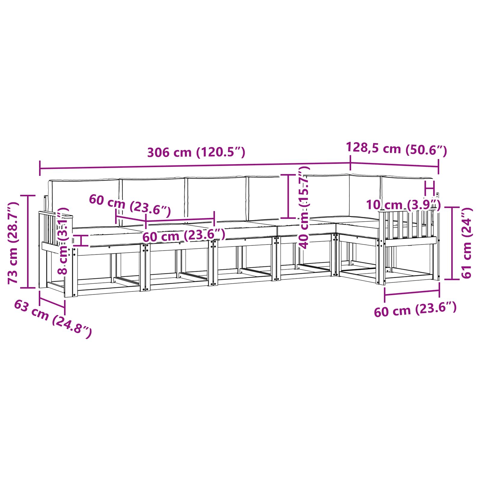 Set vanjskih sofa s jastukom 6 pcs Prirodna i antracit