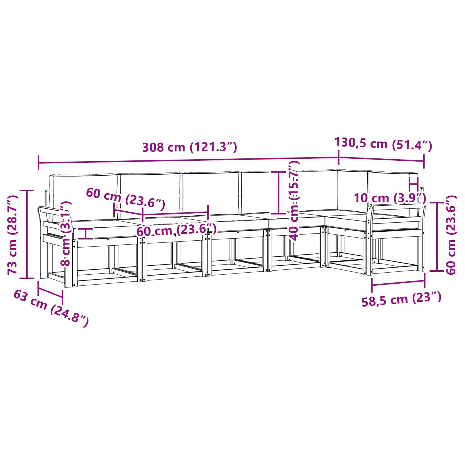 Set vanjskih sofa s jastukom 6 pcs Prirodna i svijetlo siva