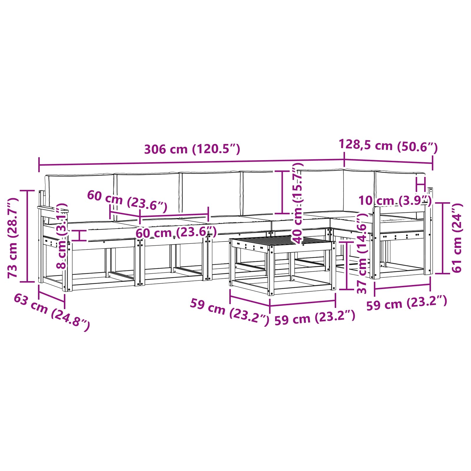Set vanjskih sofa s jastukom 7 pcs Prirodna i krem