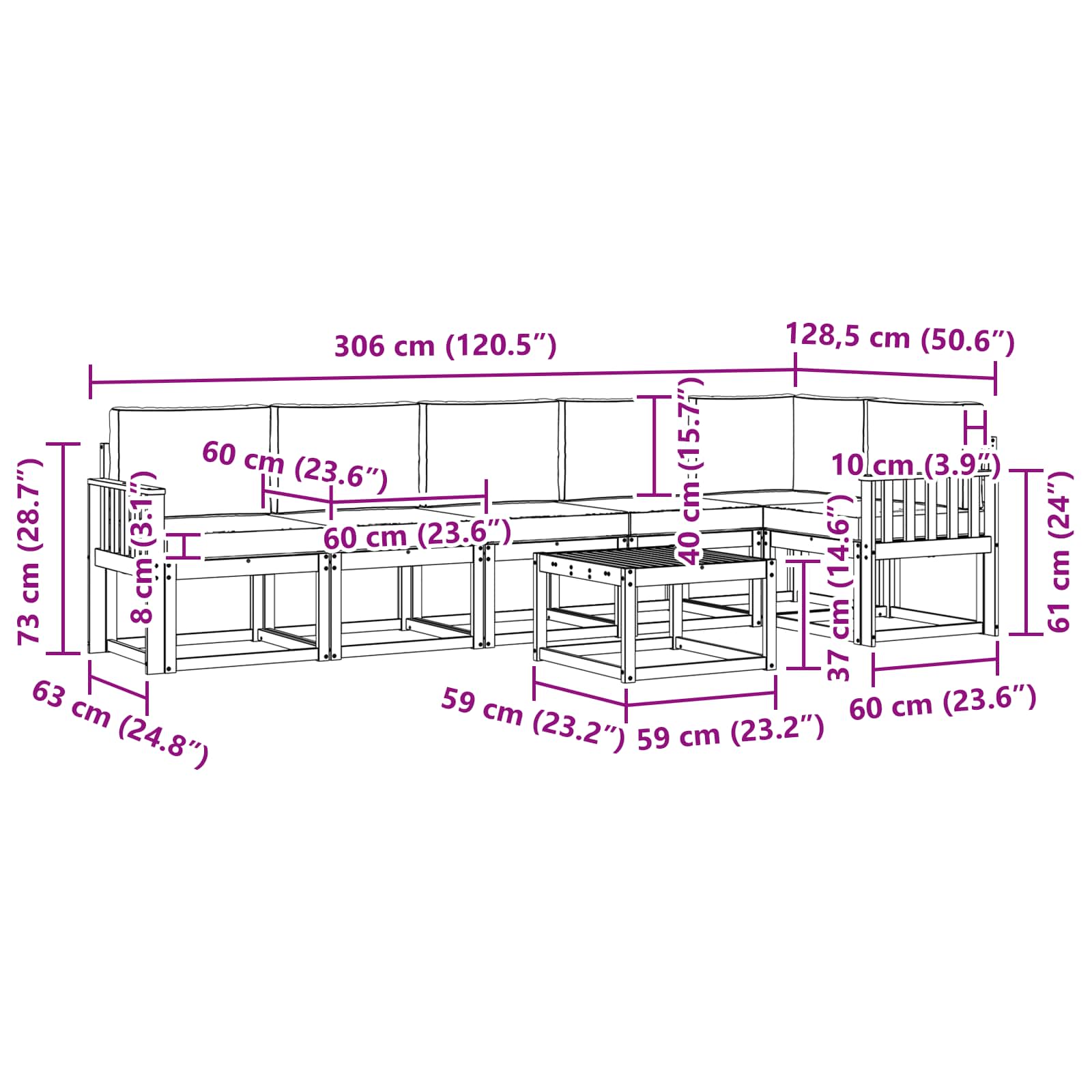 Set vanjskih sofa s jastukom 7 pcs Prirodna i antracit