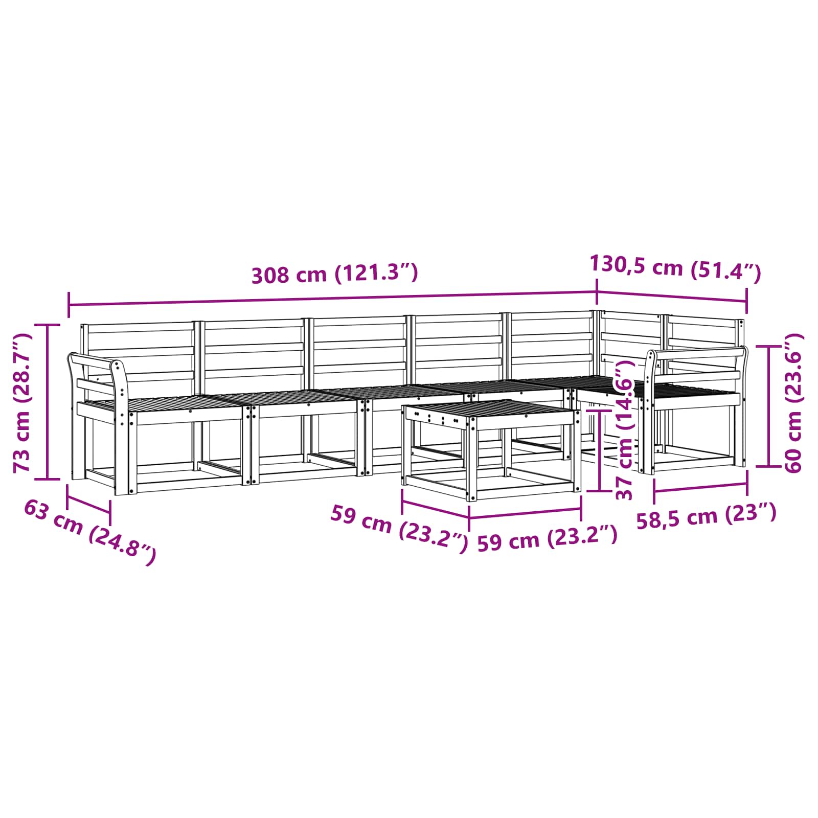 Set vanjskih sofa 7 pcs Prirodna Čvrsto drvo akacije