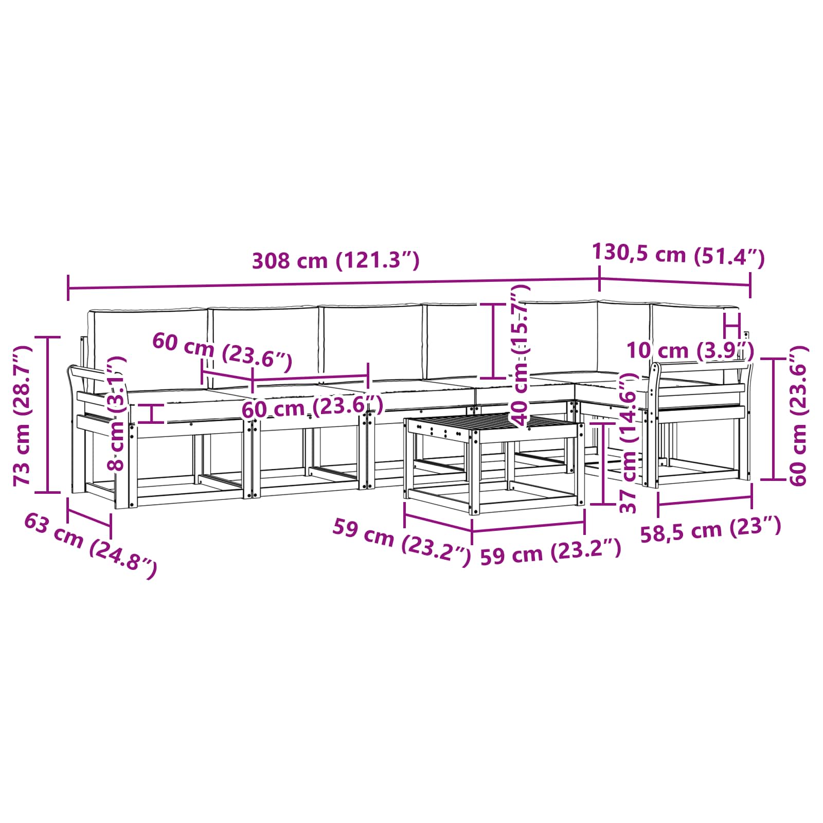 Set vanjskih sofa s jastukom 7 pcs Prirodna i antracit