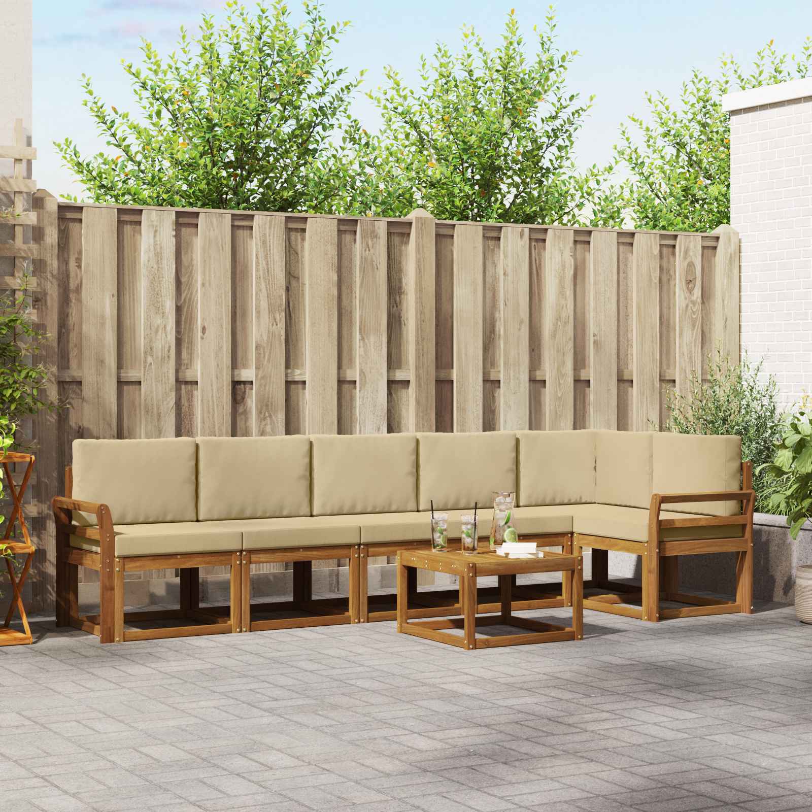 Set vanjskih sofa s jastukom 7 pcs Prirodna i bež