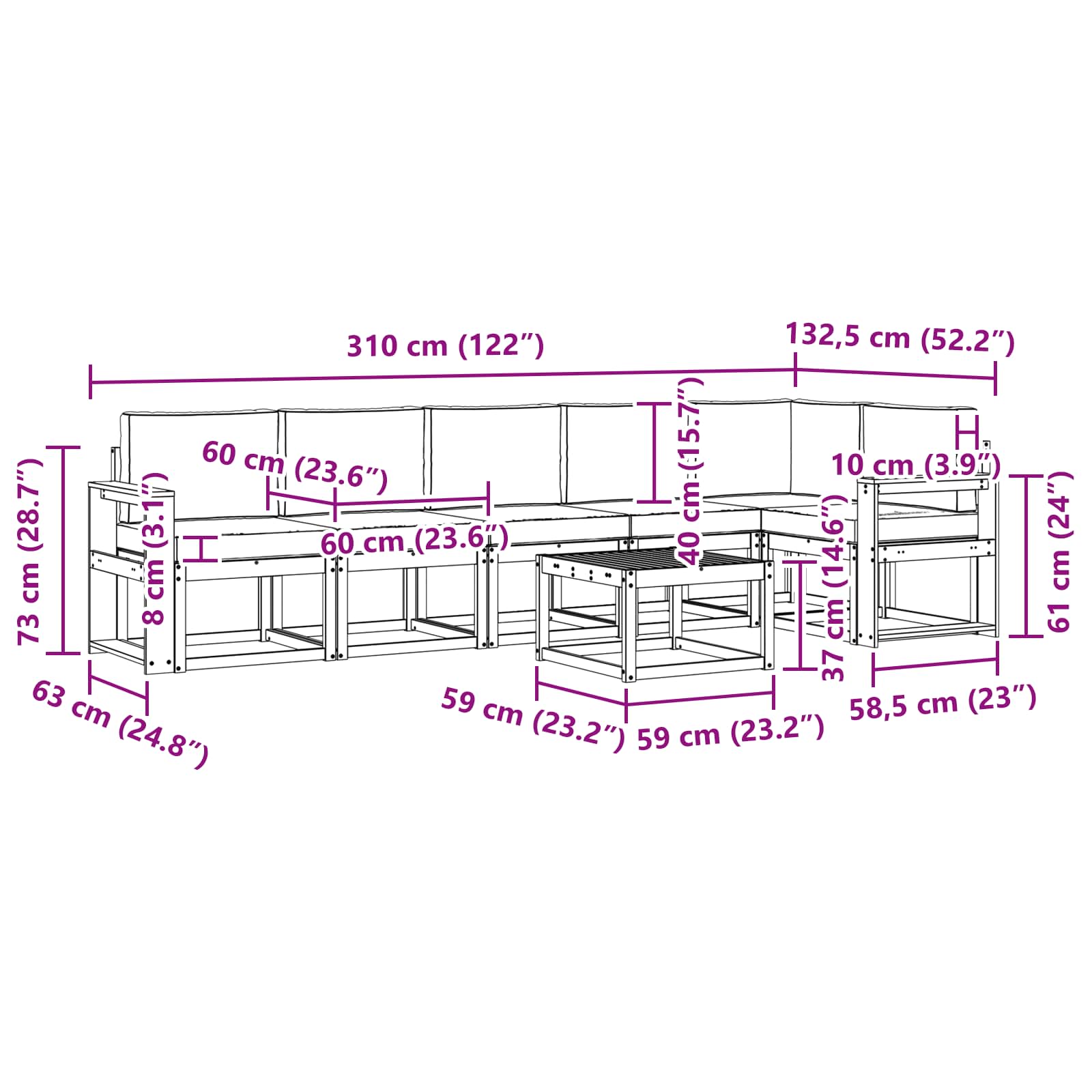 Set vanjskih sofa s jastukom 7 pcs Prirodna i antracit