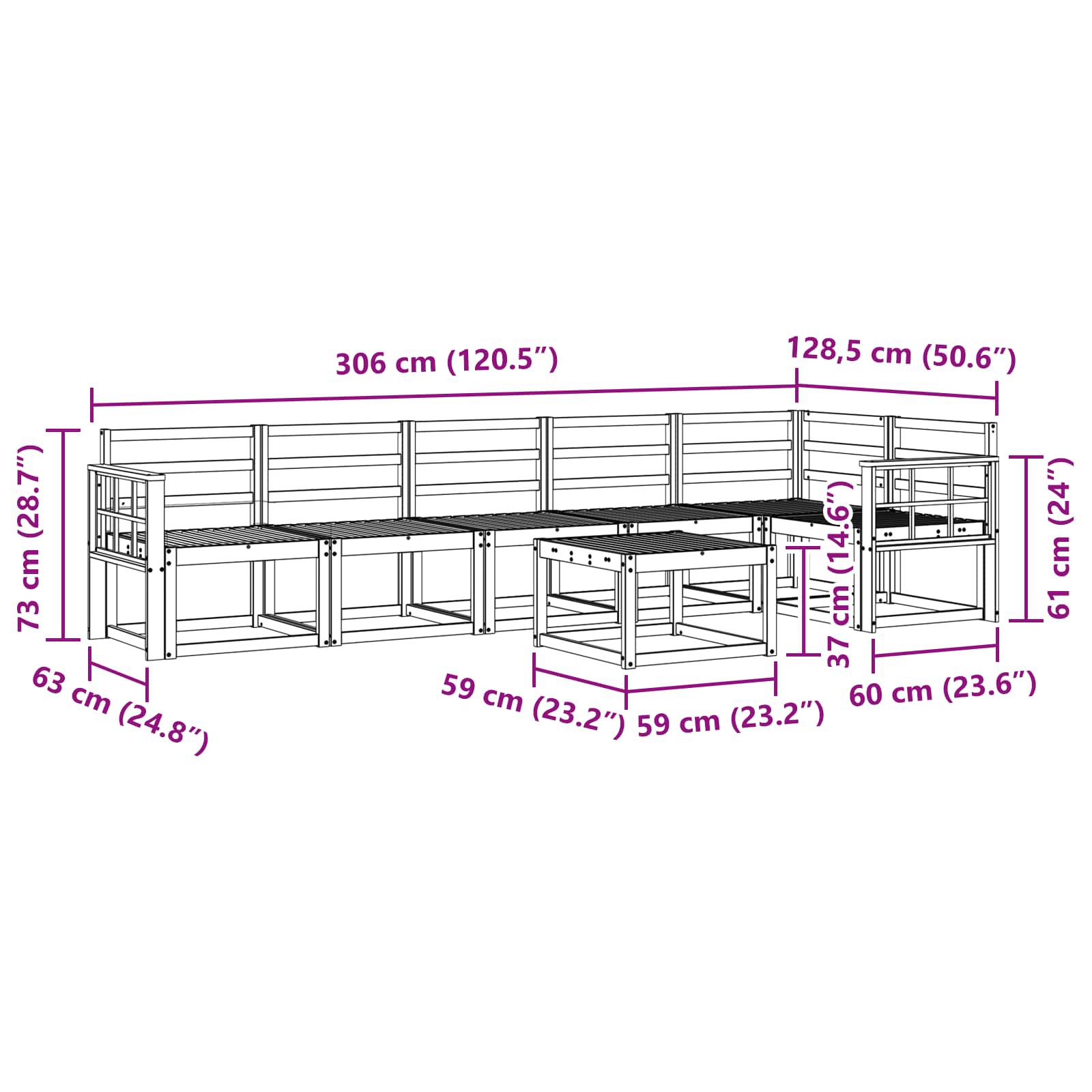 Set vanjskih sofa 7 pcs Prirodna Čvrsto drvo akacije
