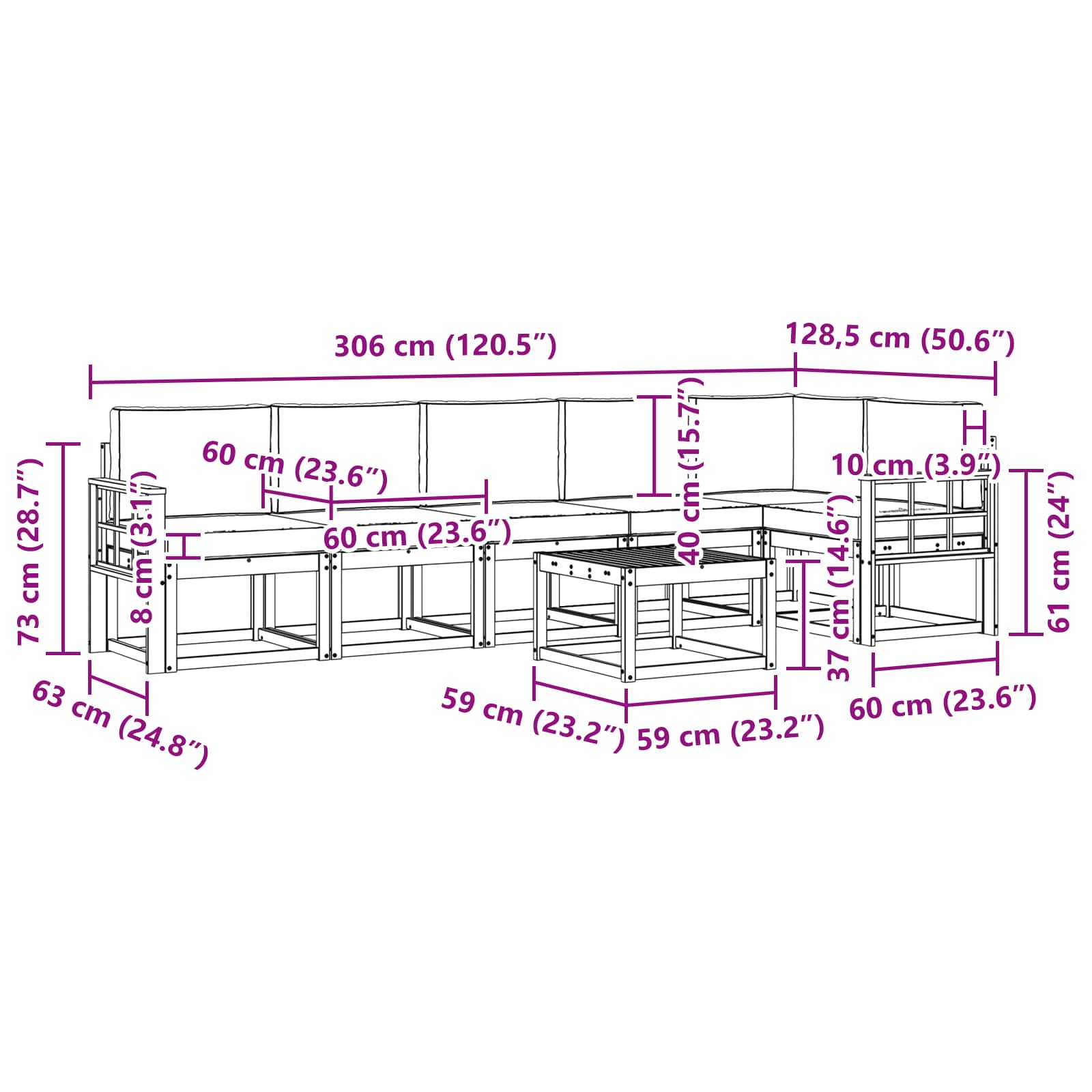 Set vanjskih sofa s jastukom 7 pcs Prirodna i bež