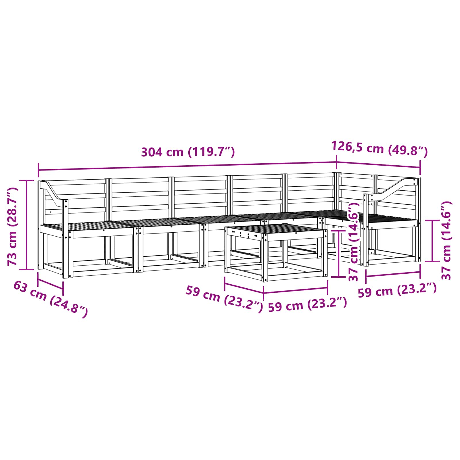 Set vanjskih sofa 7 pcs Prirodna Čvrsto drvo akacije