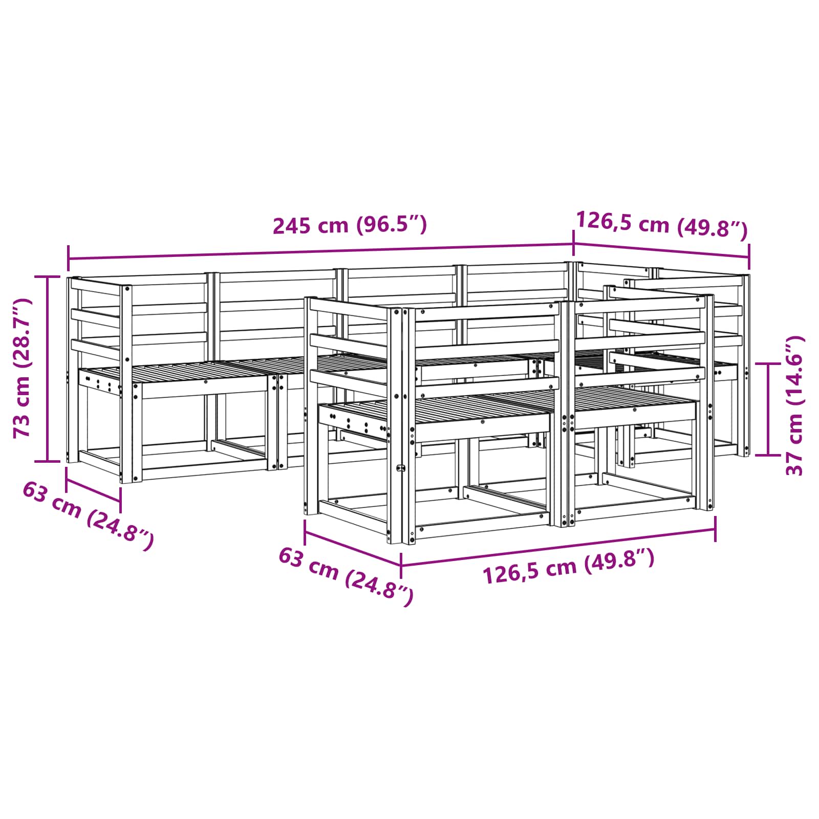 Set vanjskih sofa 7 pcs Prirodna Čvrsto drvo akacije