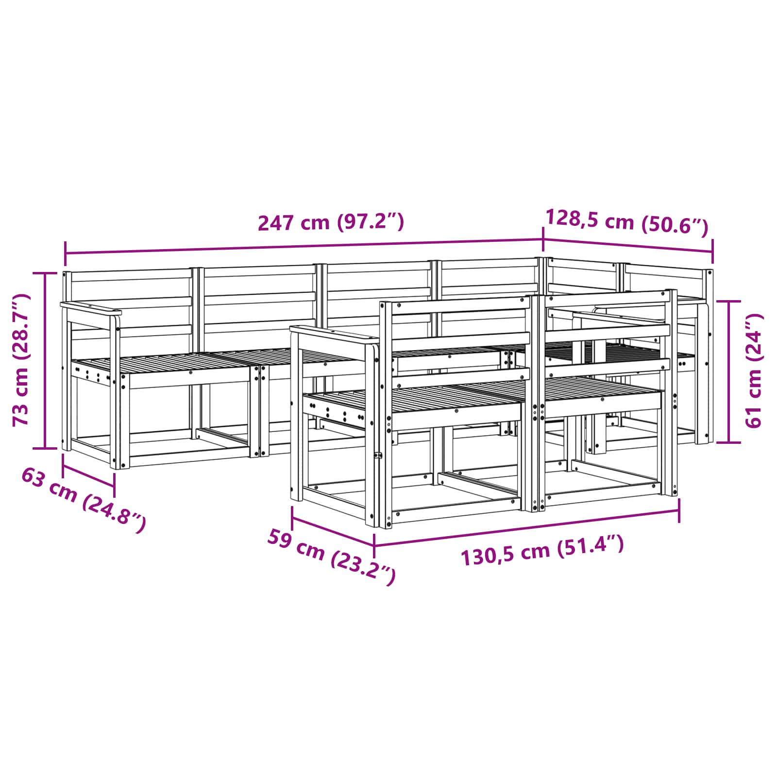 Set vanjskih sofa 7 pcs Prirodna Čvrsto drvo akacije
