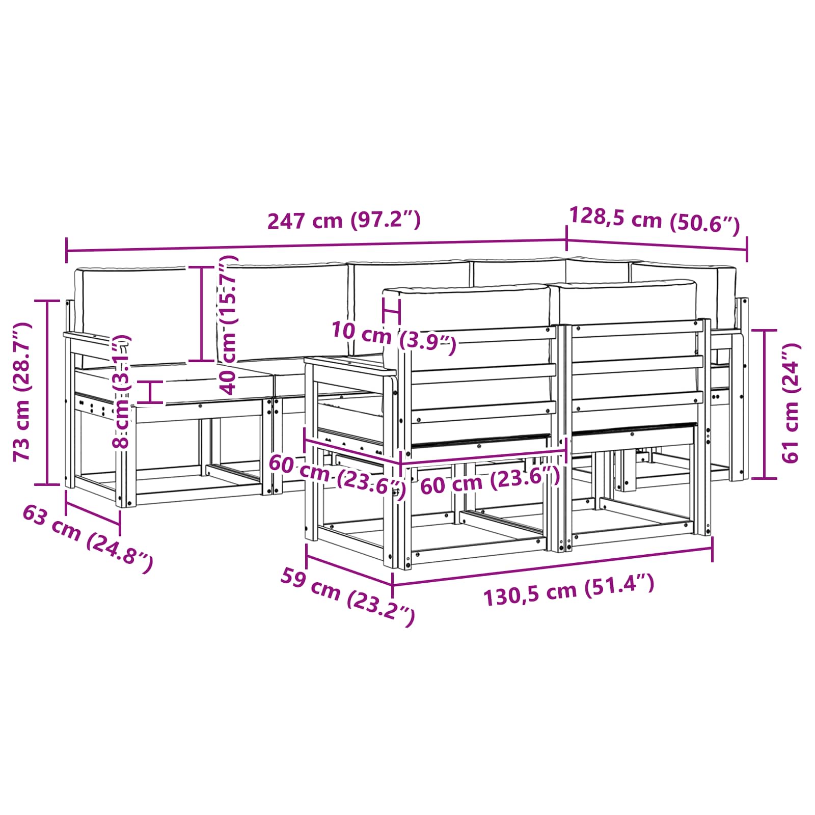 Set vanjskih sofa s jastukom 7 pcs Prirodna i bež