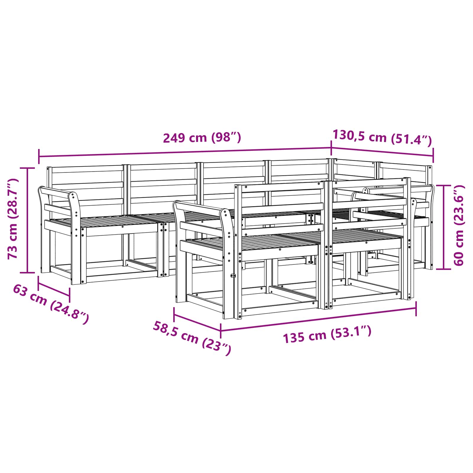 Set vanjskih sofa 7 pcs Prirodna Čvrsto drvo akacije