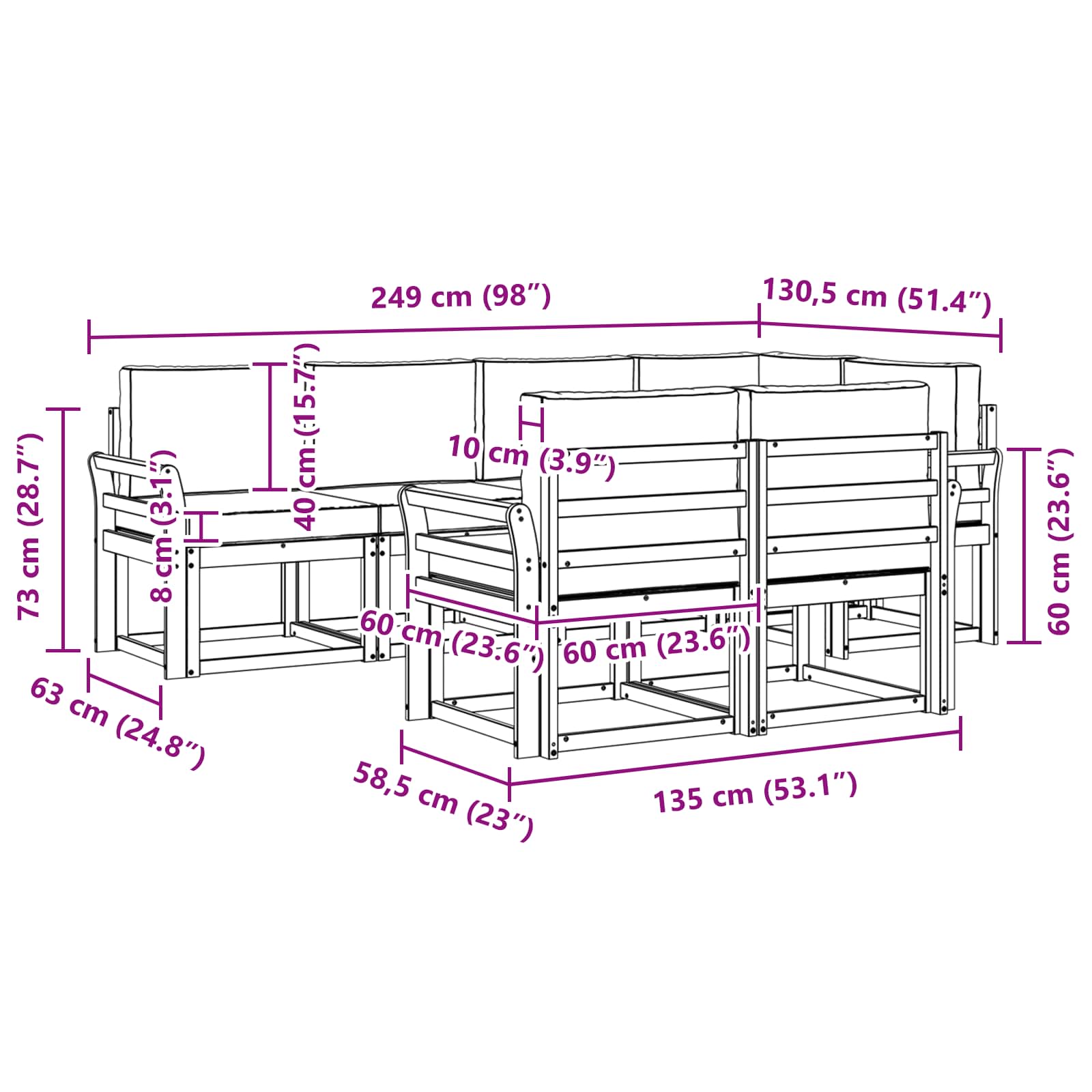 Set vanjskih sofa s jastukom 7 pcs Prirodna i bež