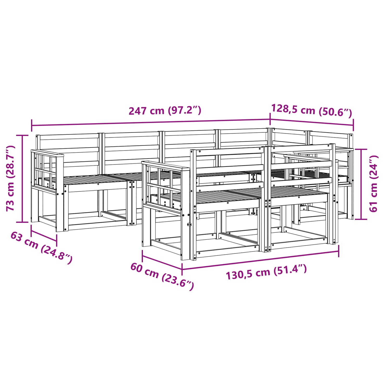 Set vanjskih sofa 7 pcs Prirodna Čvrsto drvo akacije