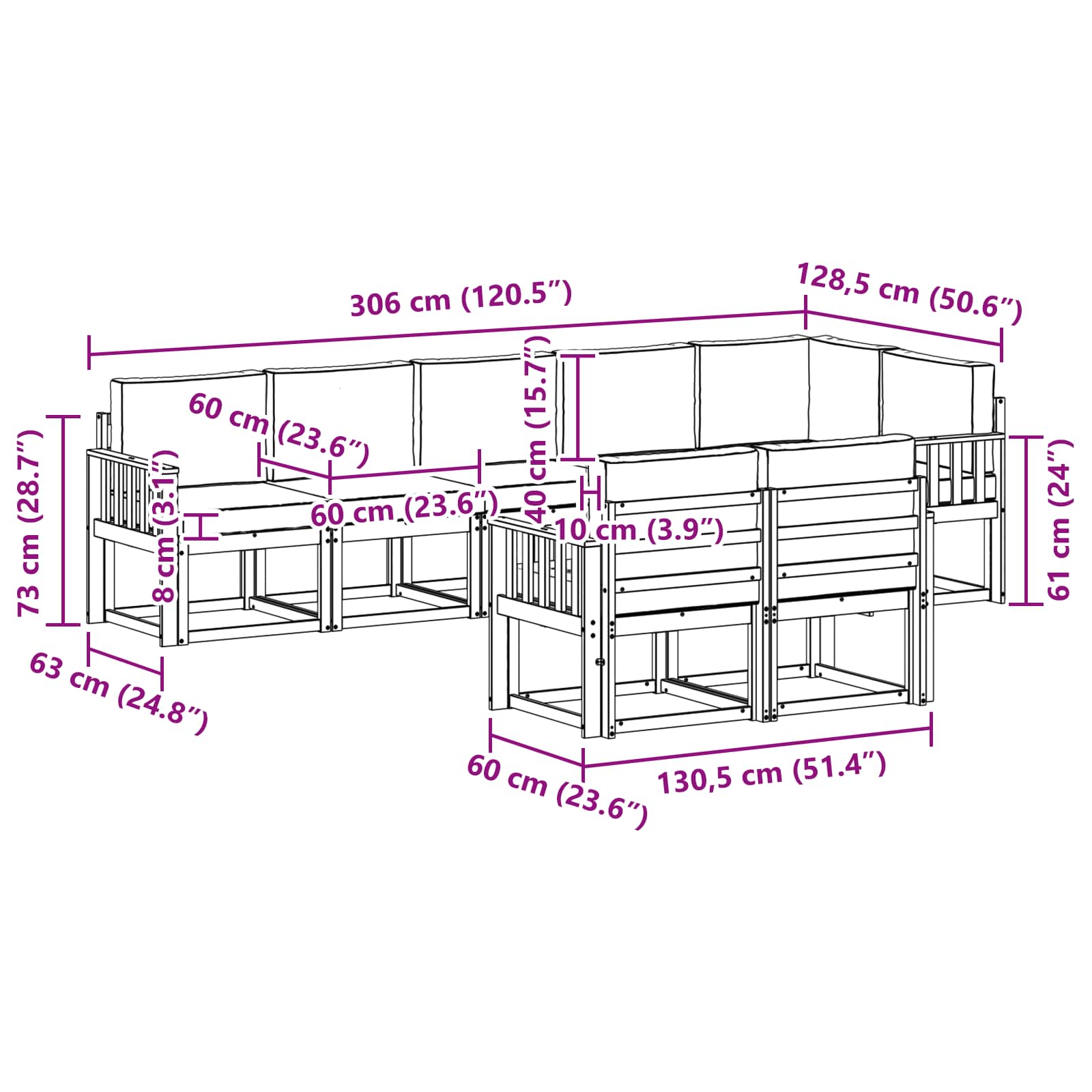 Set vanjskih sofa s jastukom 8 pcs Prirodna i krem