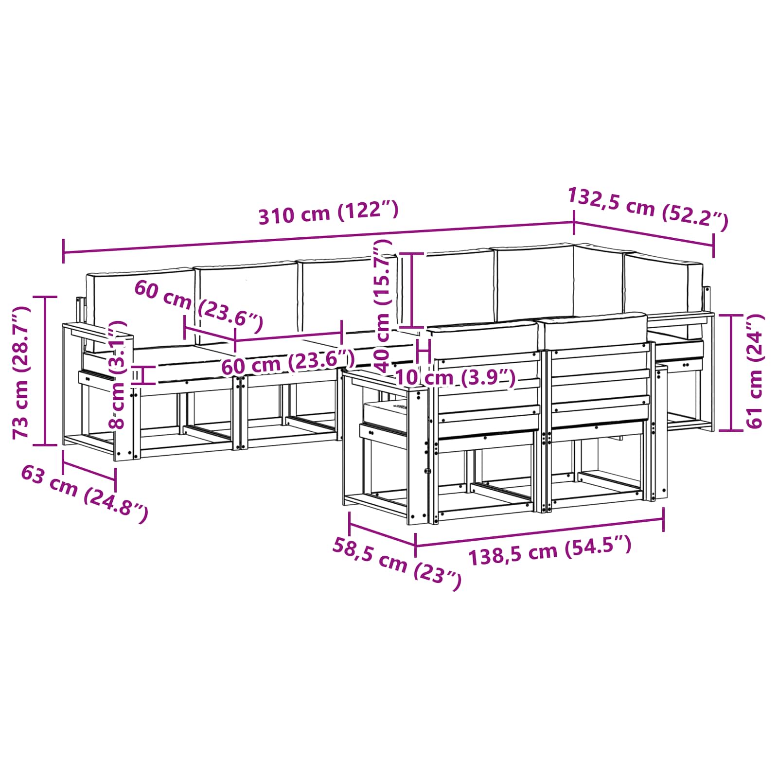 Set vanjskih sofa s jastukom 8 pcs Prirodna i antracit