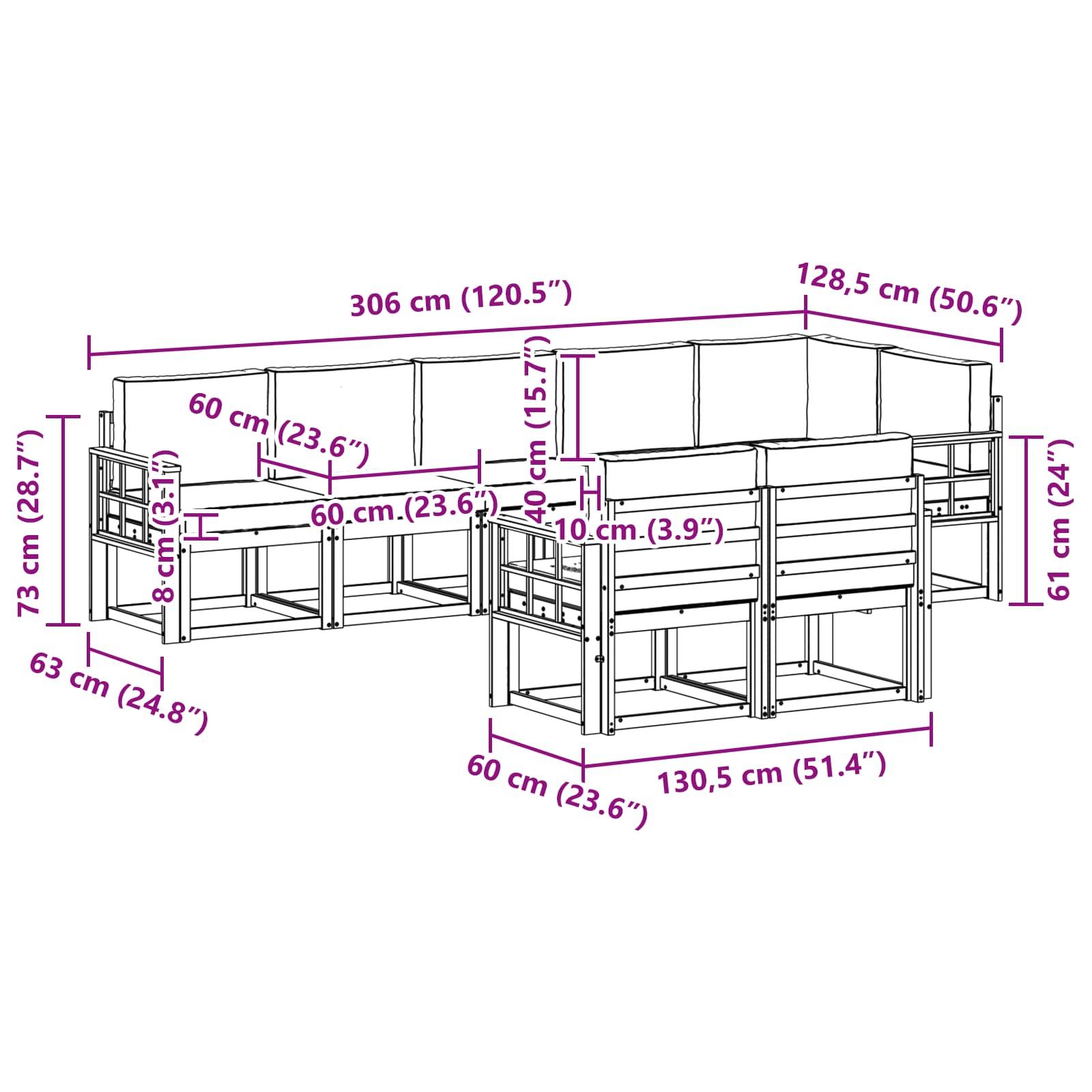 Set vanjskih sofa s jastukom 8 pcs Prirodna i krem