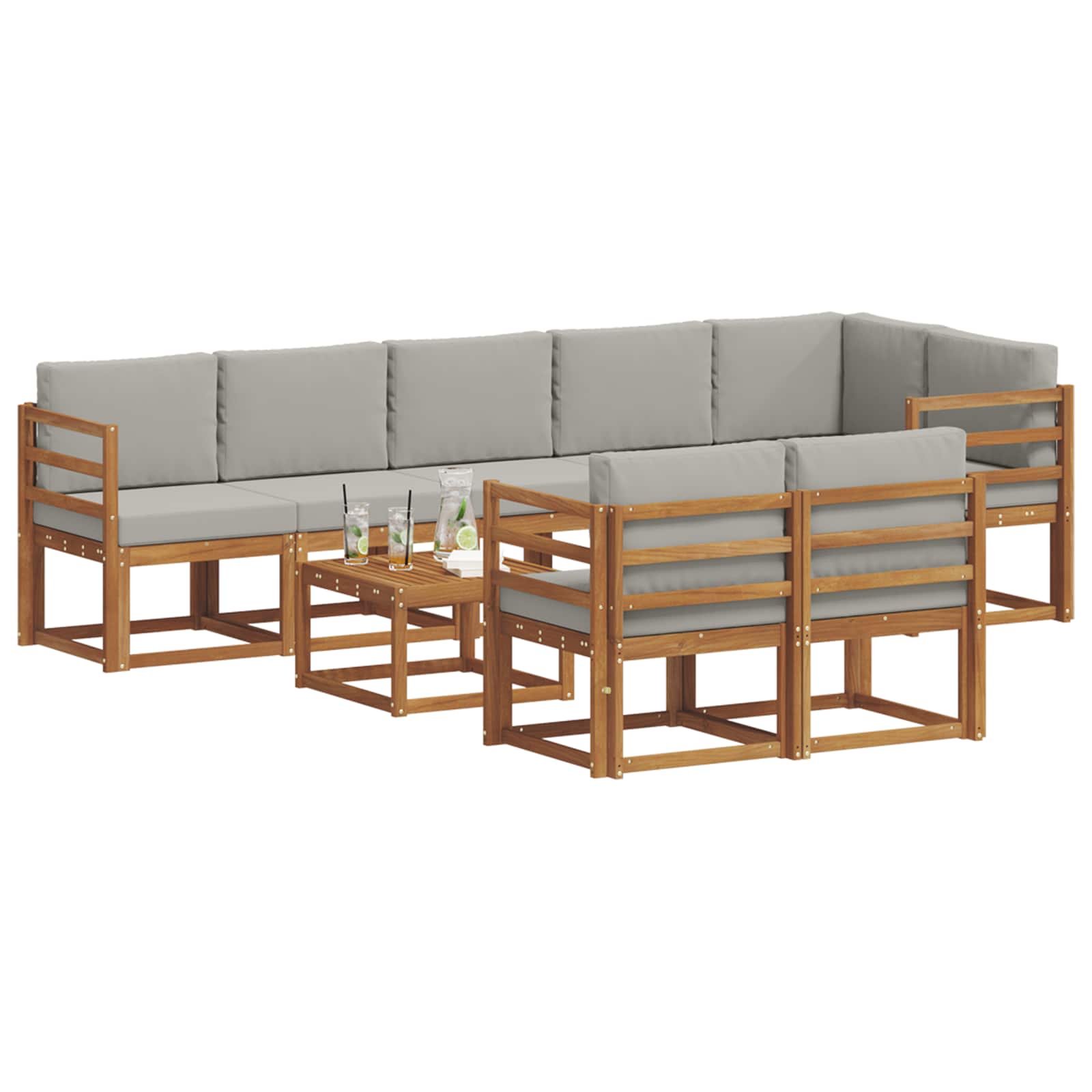 Set vanjskih sofa s jastukom 9 pcs Prirodna i svijetlo siva