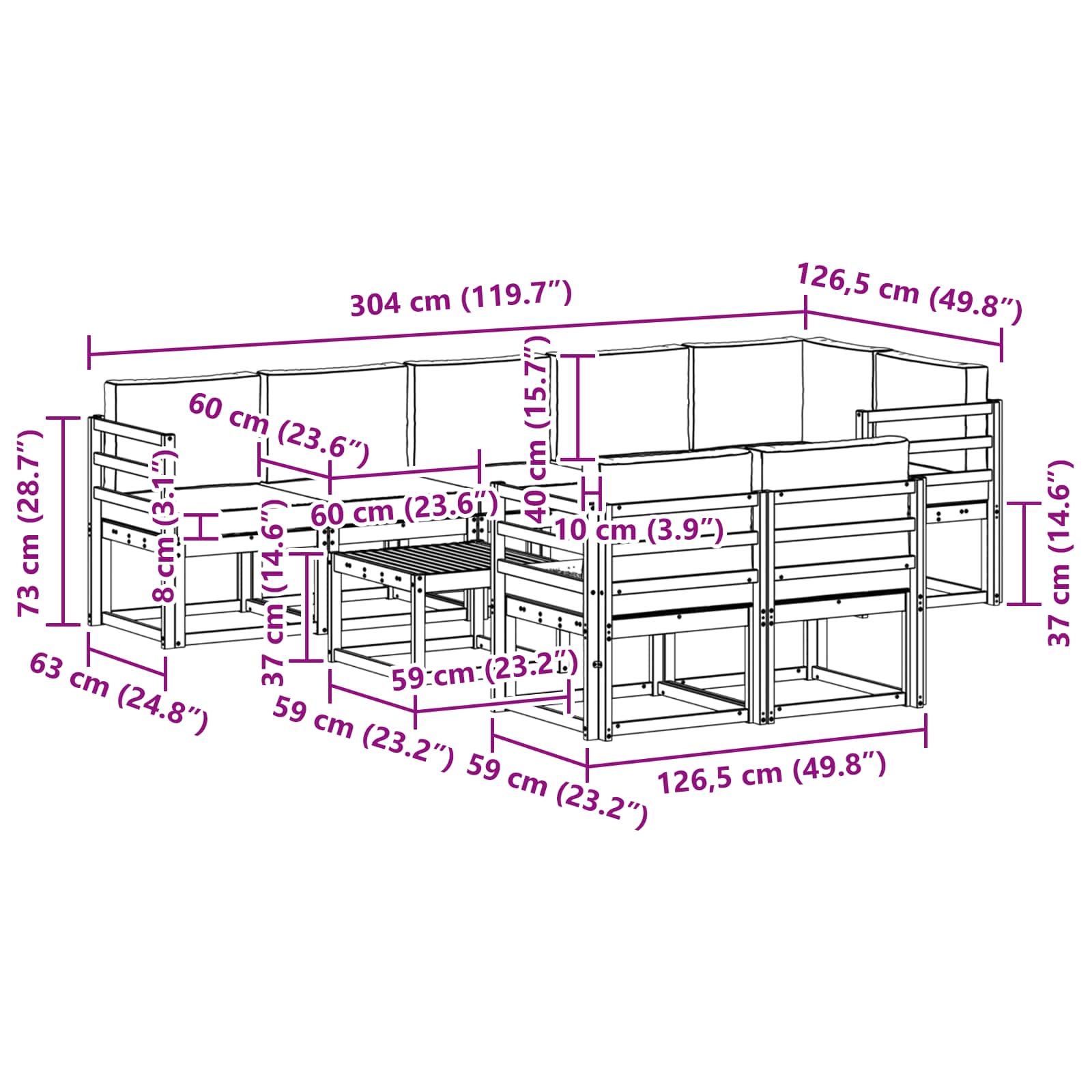 Set vanjskih sofa 9 kom. Prirodna i antracit