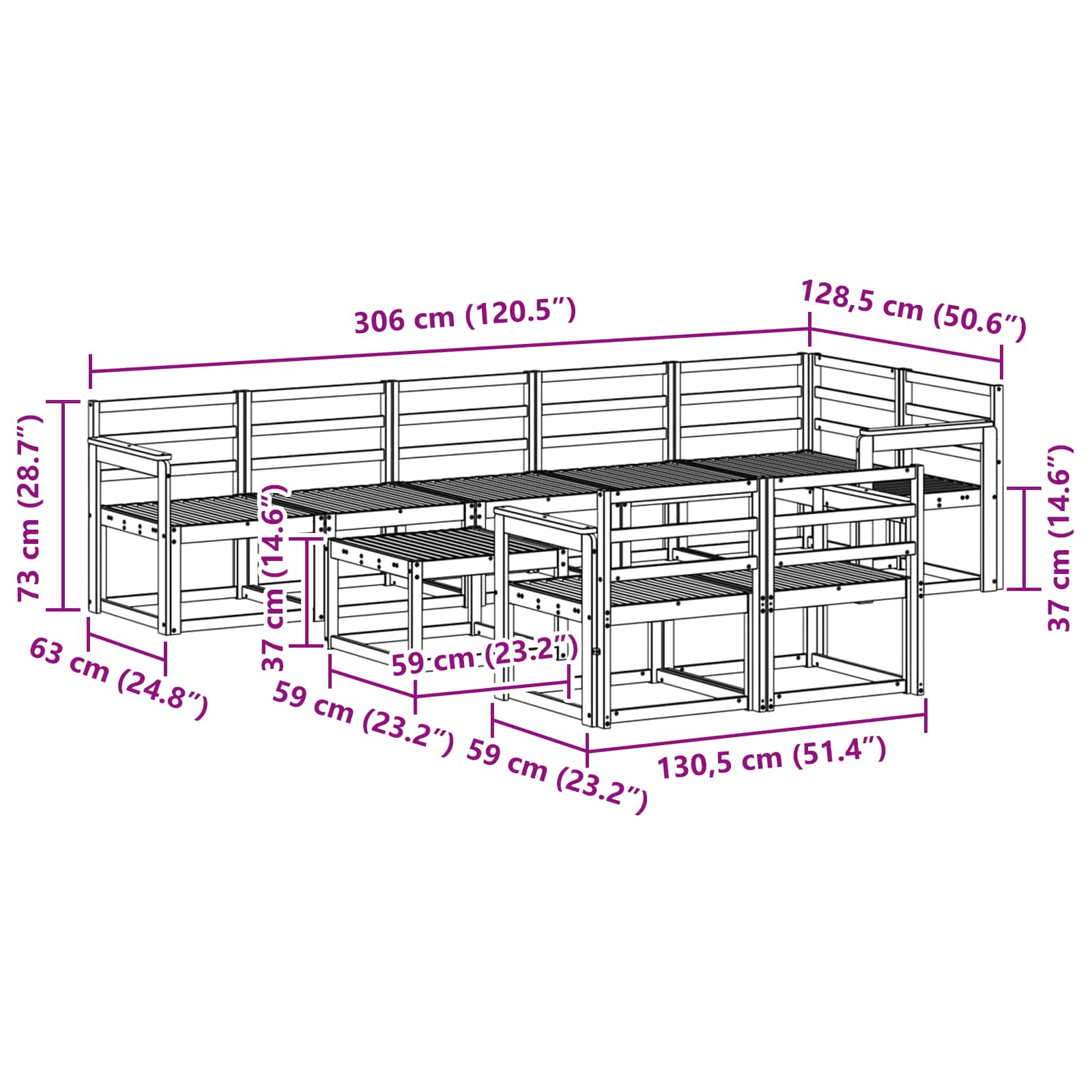 Set vanjskih sofa 9 pcs Prirodna Čvrsto drvo akacije