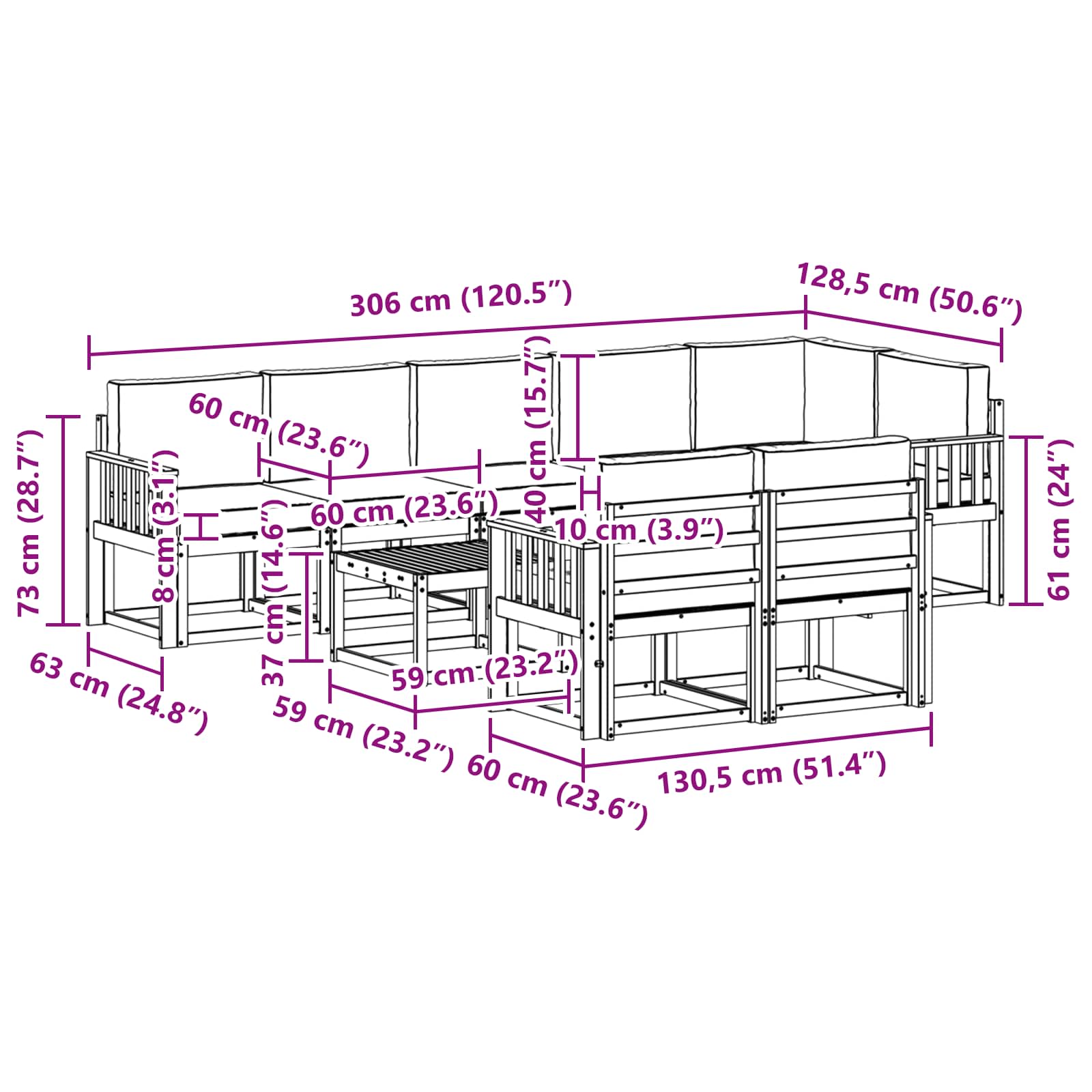 Set vanjskih sofa s jastukom 9 pcs Prirodna i antracit