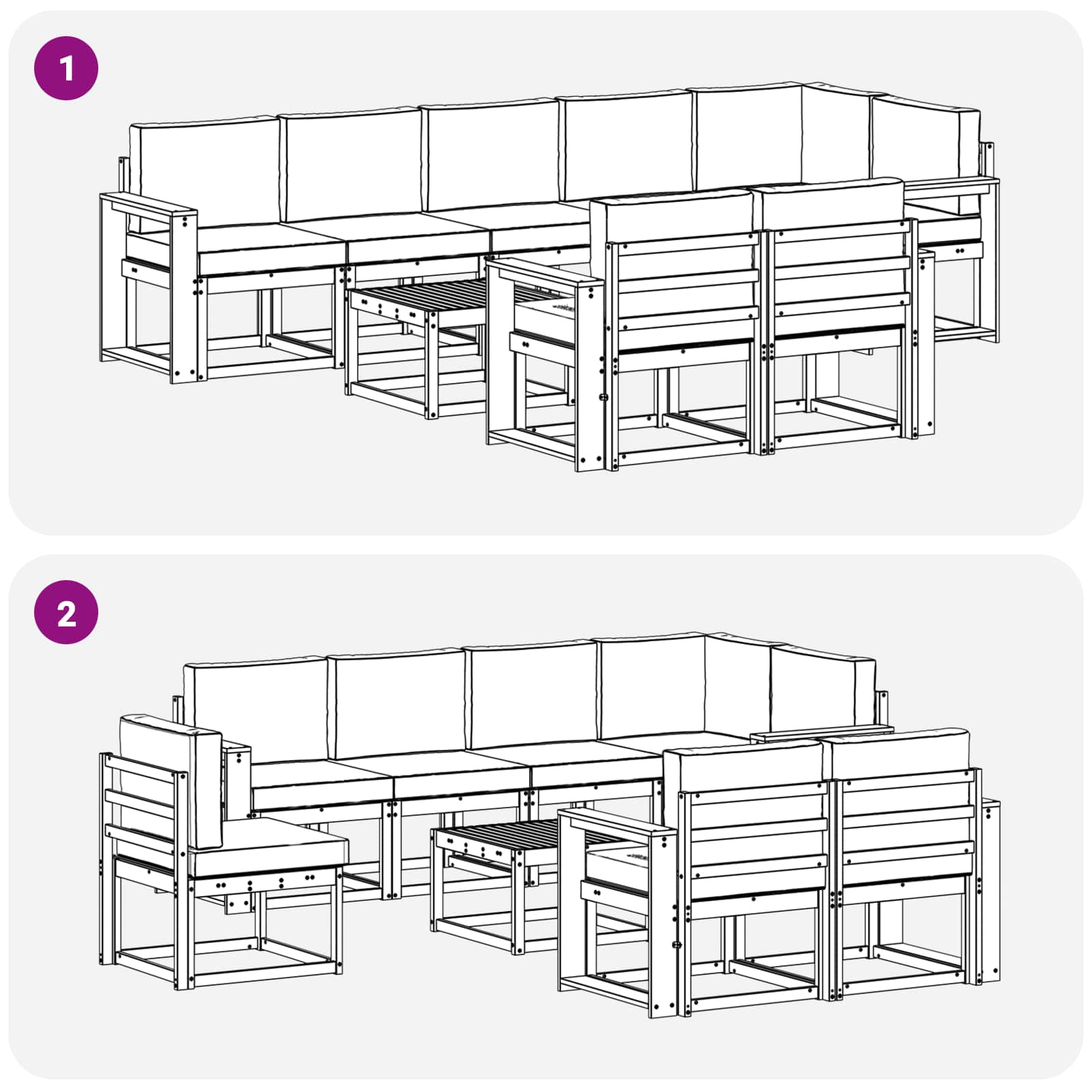 Set vanjskih sofa s jastukom 9 pcs Prirodna i svijetlo siva