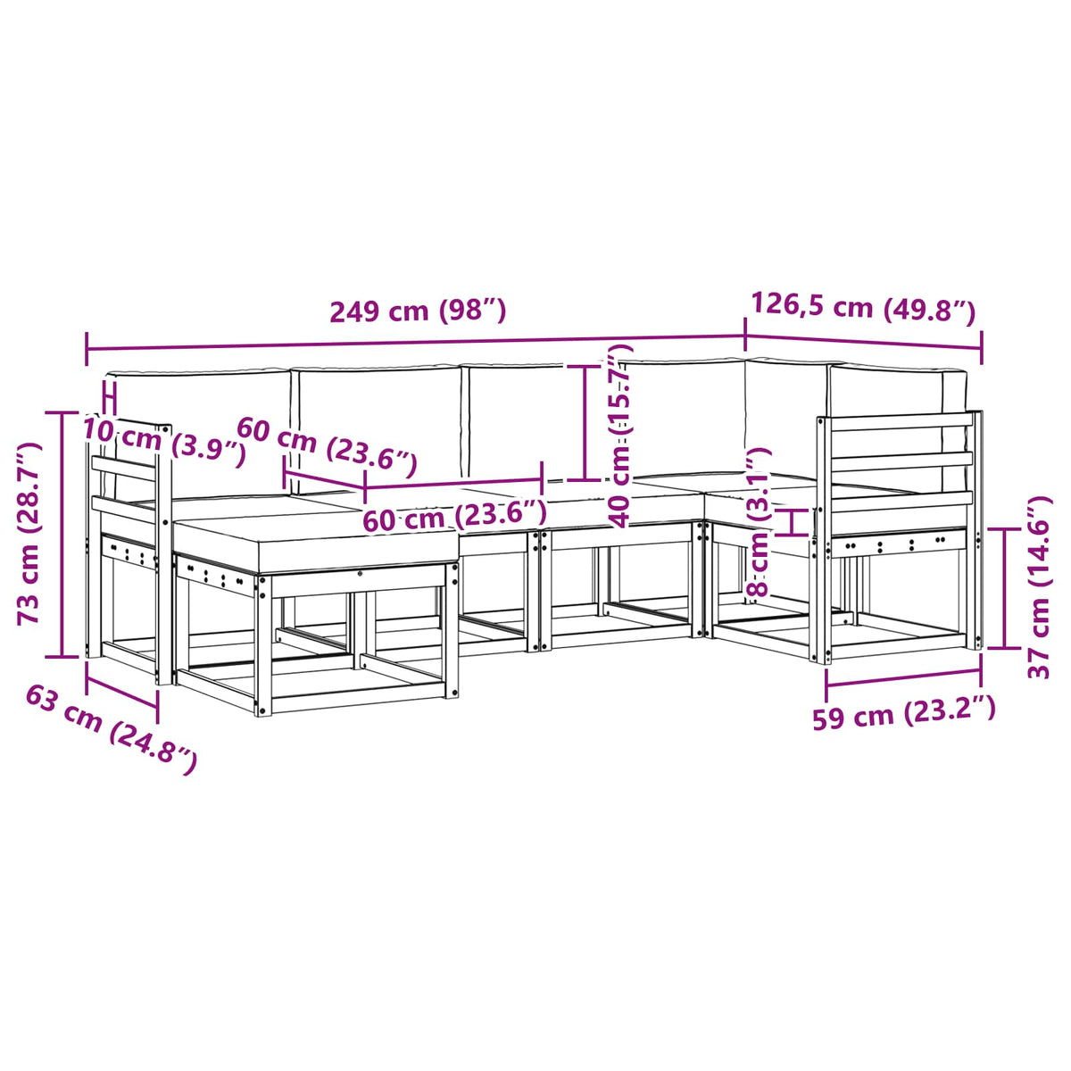 Set vanjskih sofa 6 kom. Prirodna i krem Smeđa 245 x 126,5 x 73 cm