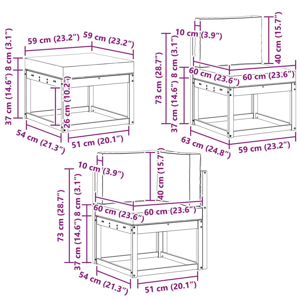 Set vanjskih sofa 6 kom. Prirodna i antracit Smeđa 251 x 128,5 x 73 cm