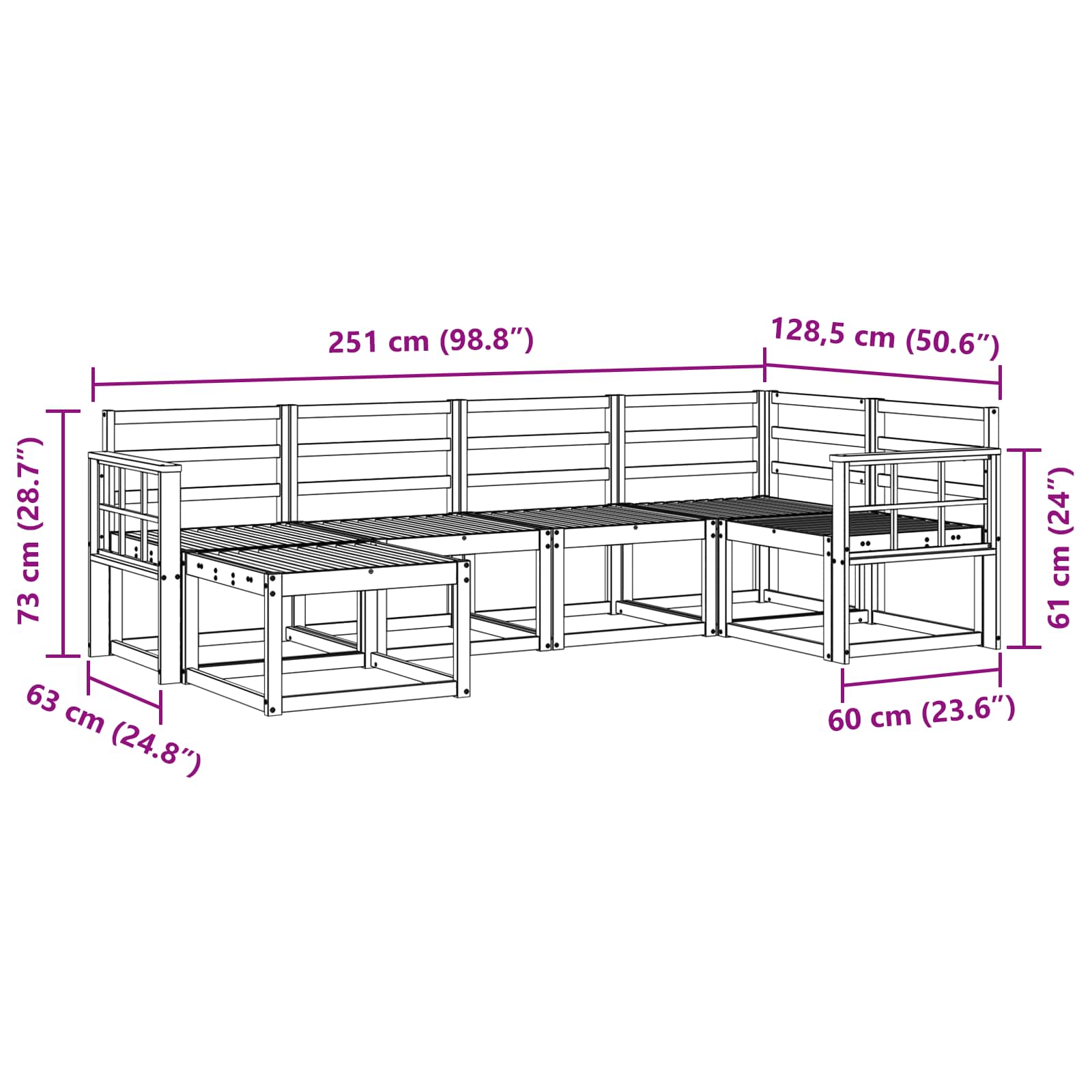 Set vanjskih sofa 6 pcs Prirodna