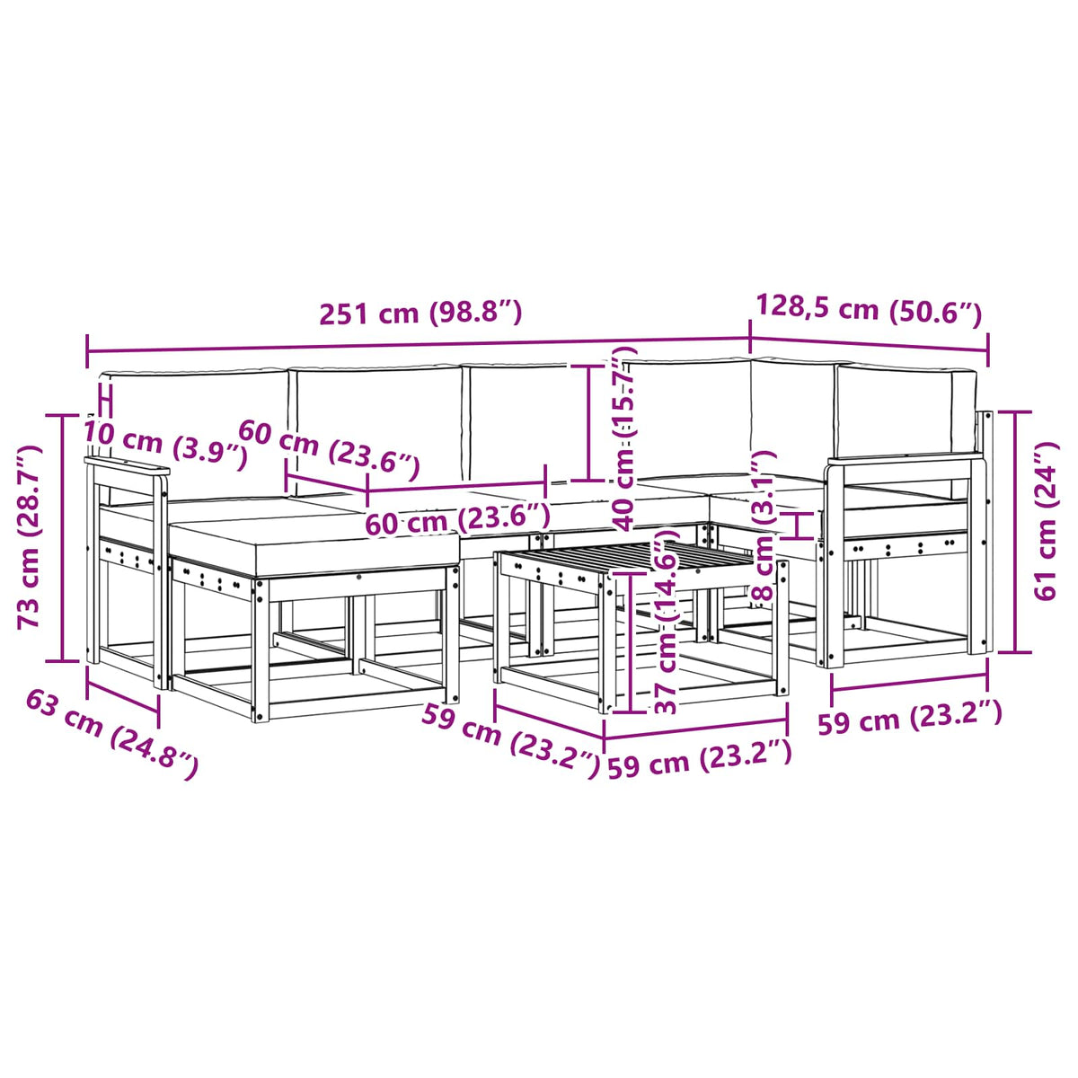 Set vanjskih sofa 7 kom. Prirodna i krem