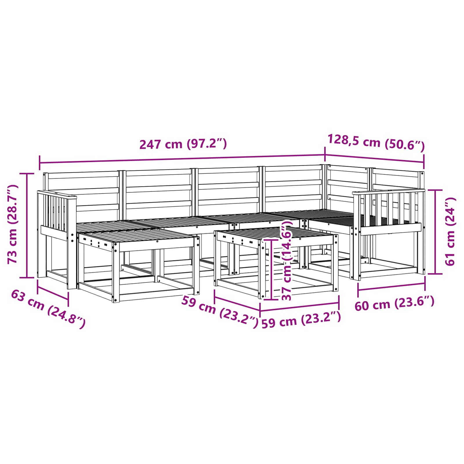 Set vanjskih sofa 7 pcs Prirodna Čvrsto drvo akacije