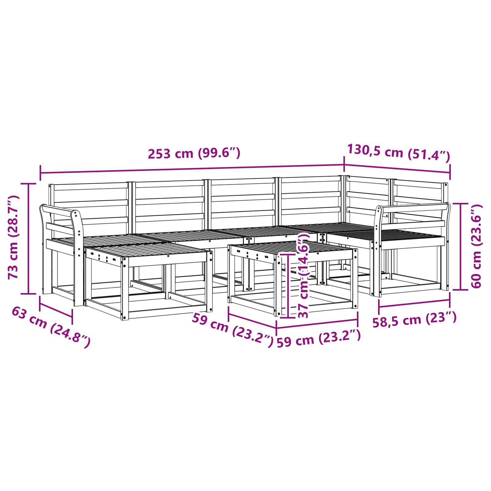 Set vanjskih sofa 7 pcs Prirodna Čvrsto drvo akacije