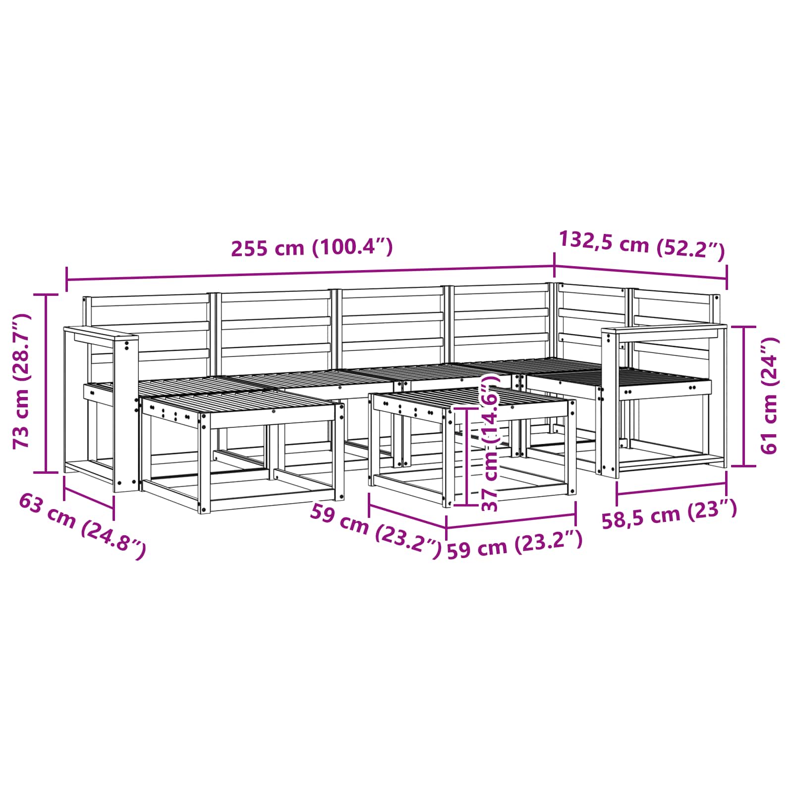 Set vanjskih sofa 7 pcs Prirodna Čvrsto drvo akacije