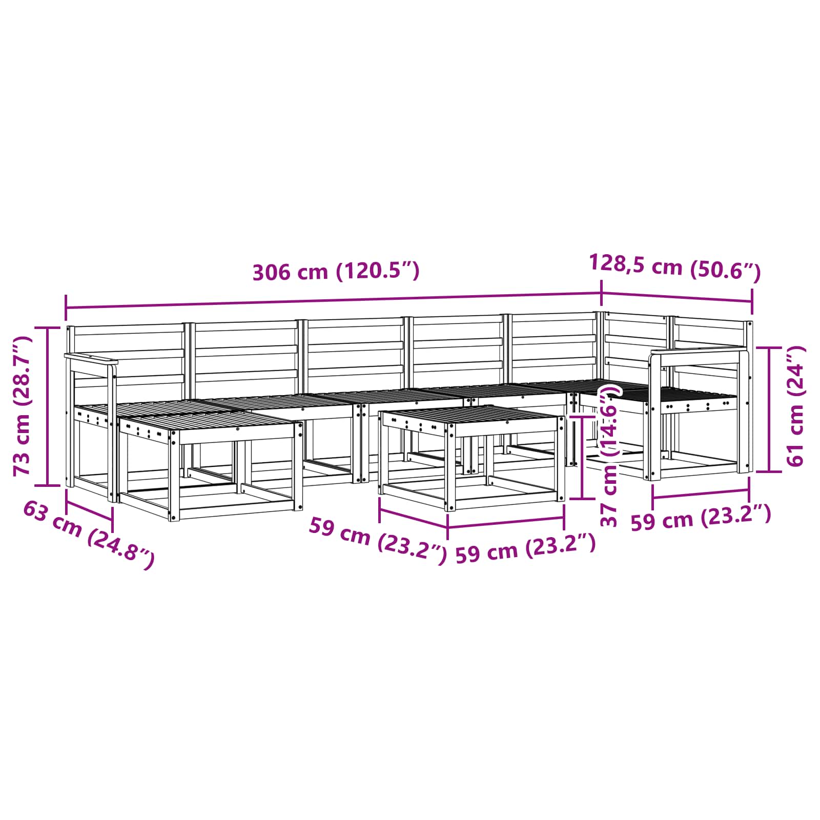 Set vanjskih sofa 8 pcs Prirodna Čvrsto drvo akacije