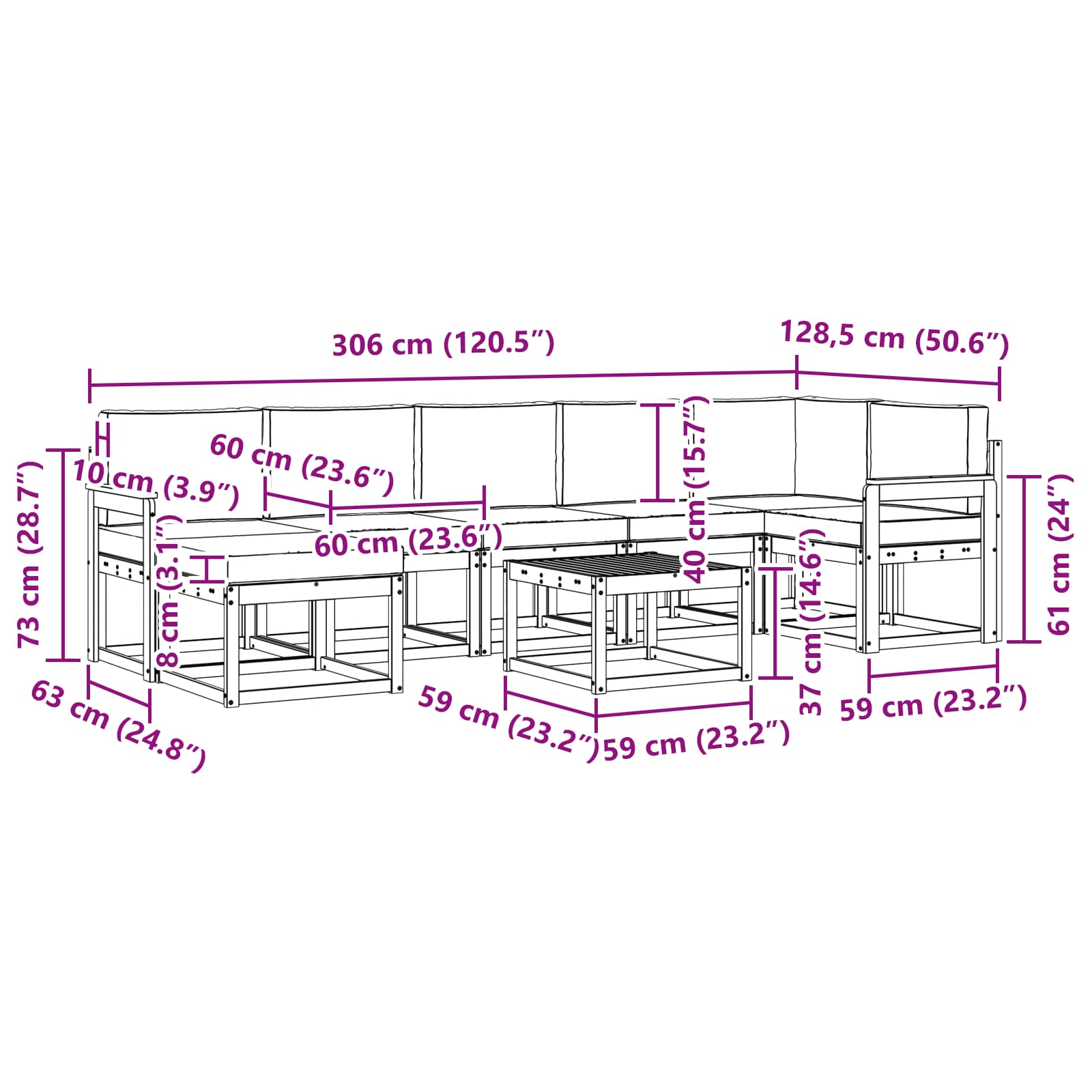 Set vanjskih sofa s jastukom 8 pcs Prirodna i bež