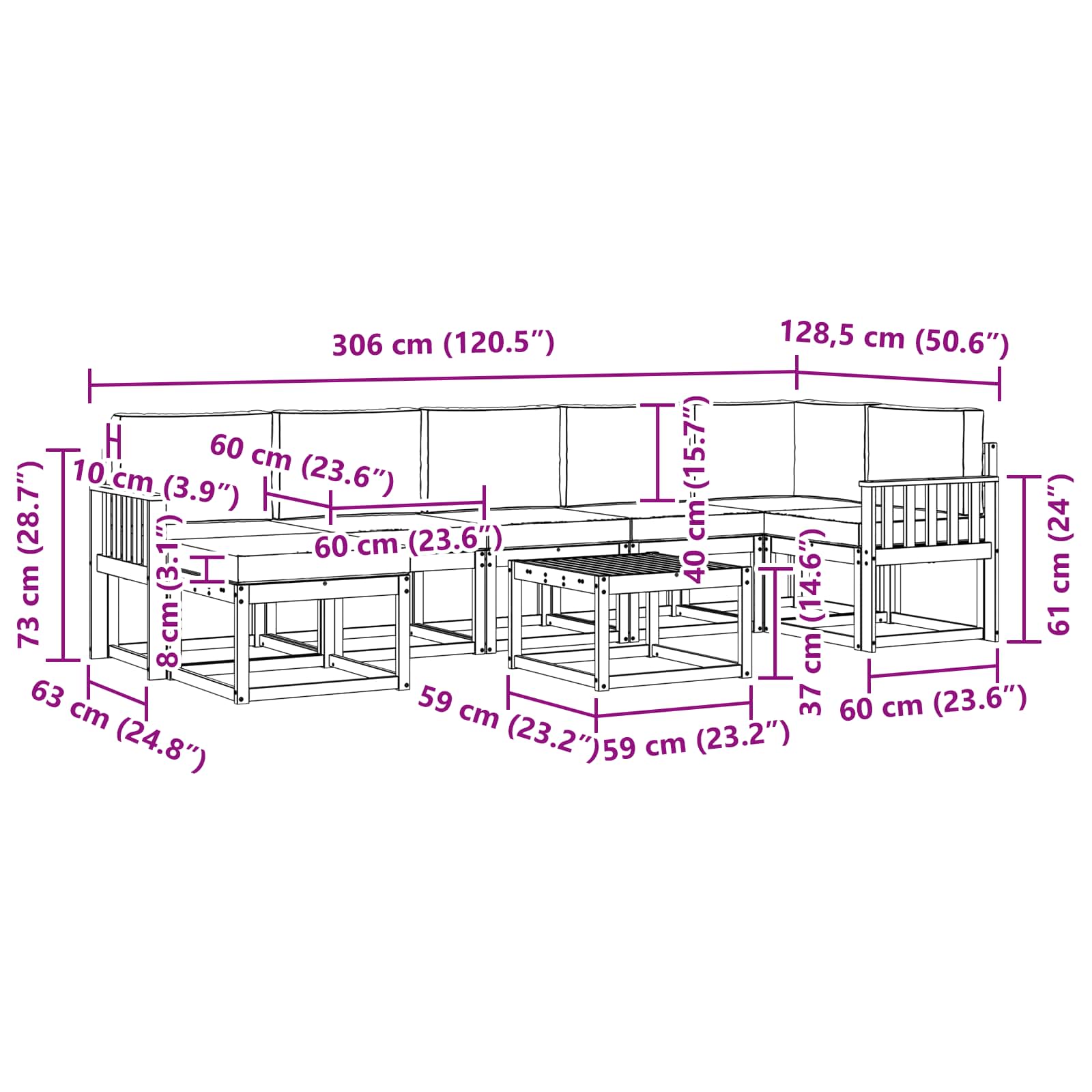 Set vanjskih sofa s jastukom 8 pcs Prirodna i bež
