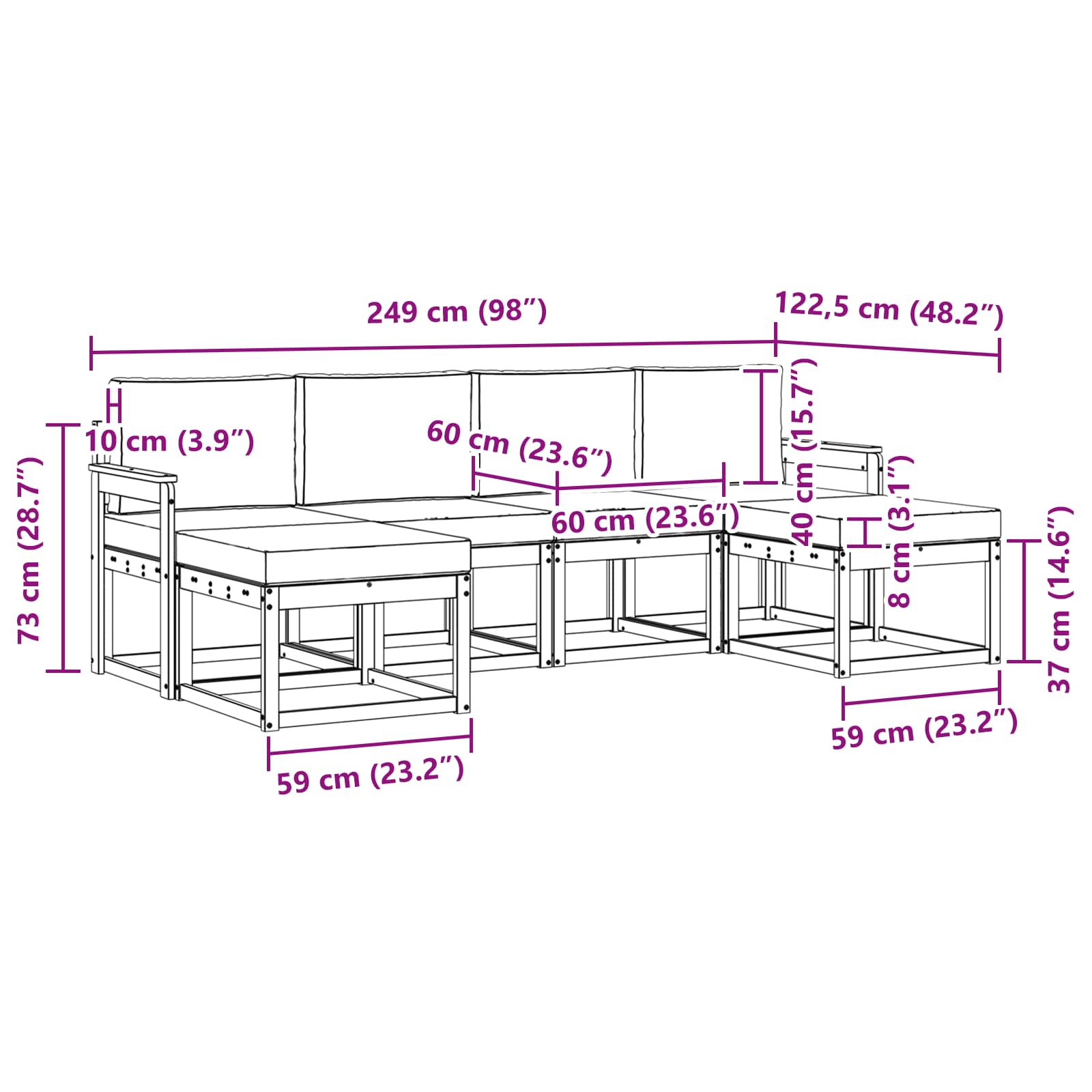 Set vanjskih sofa 6 pcs Prirodna i krem Konstruirano drvo