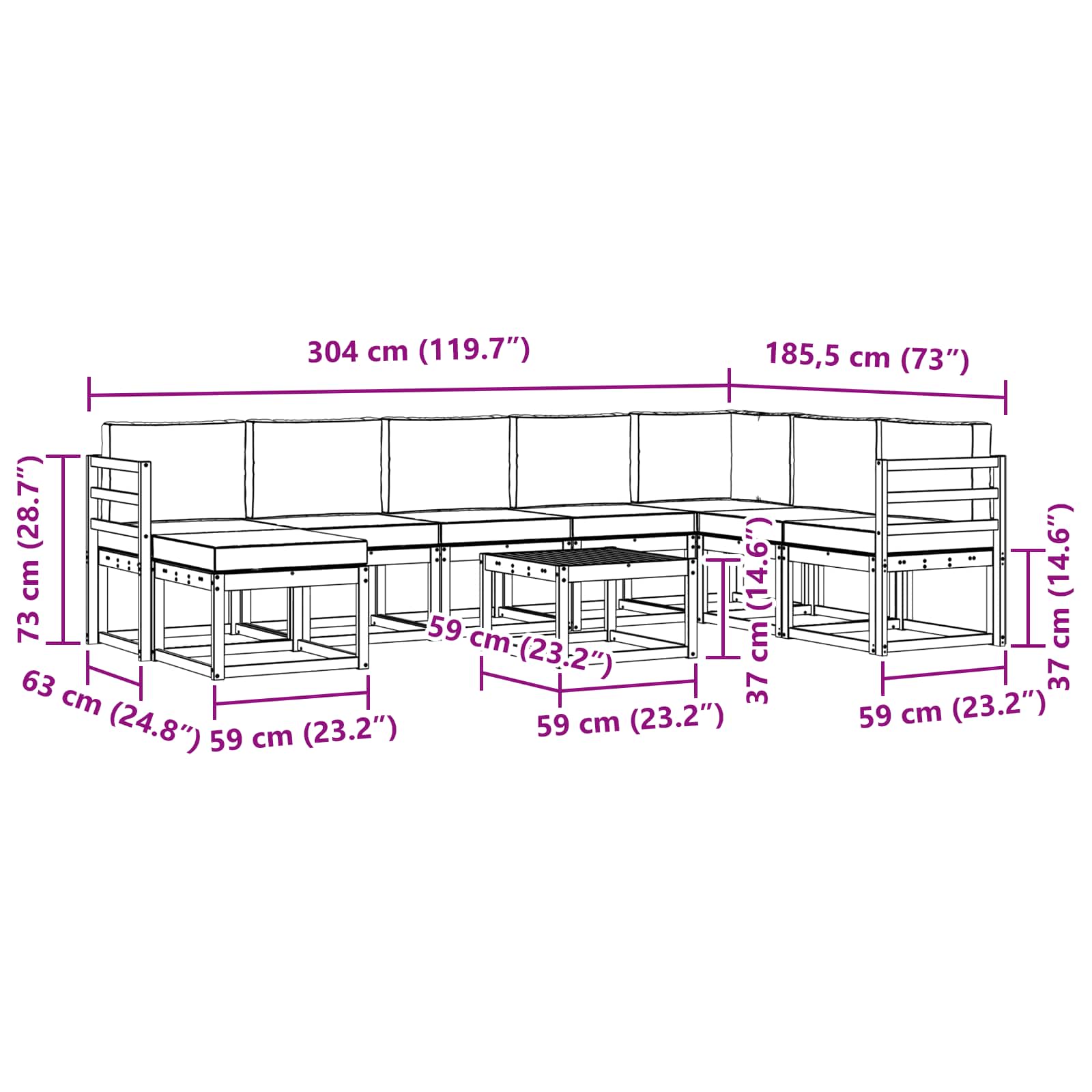 Set vanjskih sofa s jastukom 9 pcs Prirodna i krem