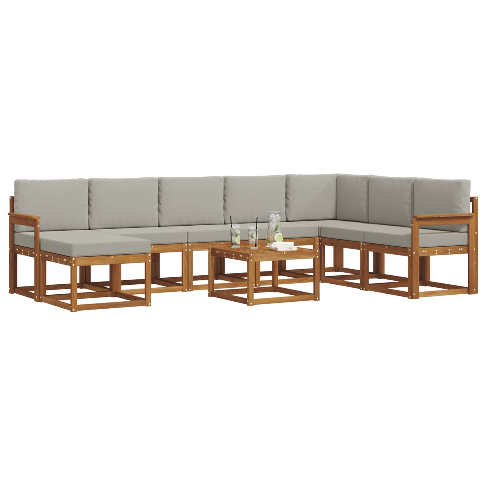 Set vanjskih sofa s jastukom 9 pcs Prirodna i svijetlo siva