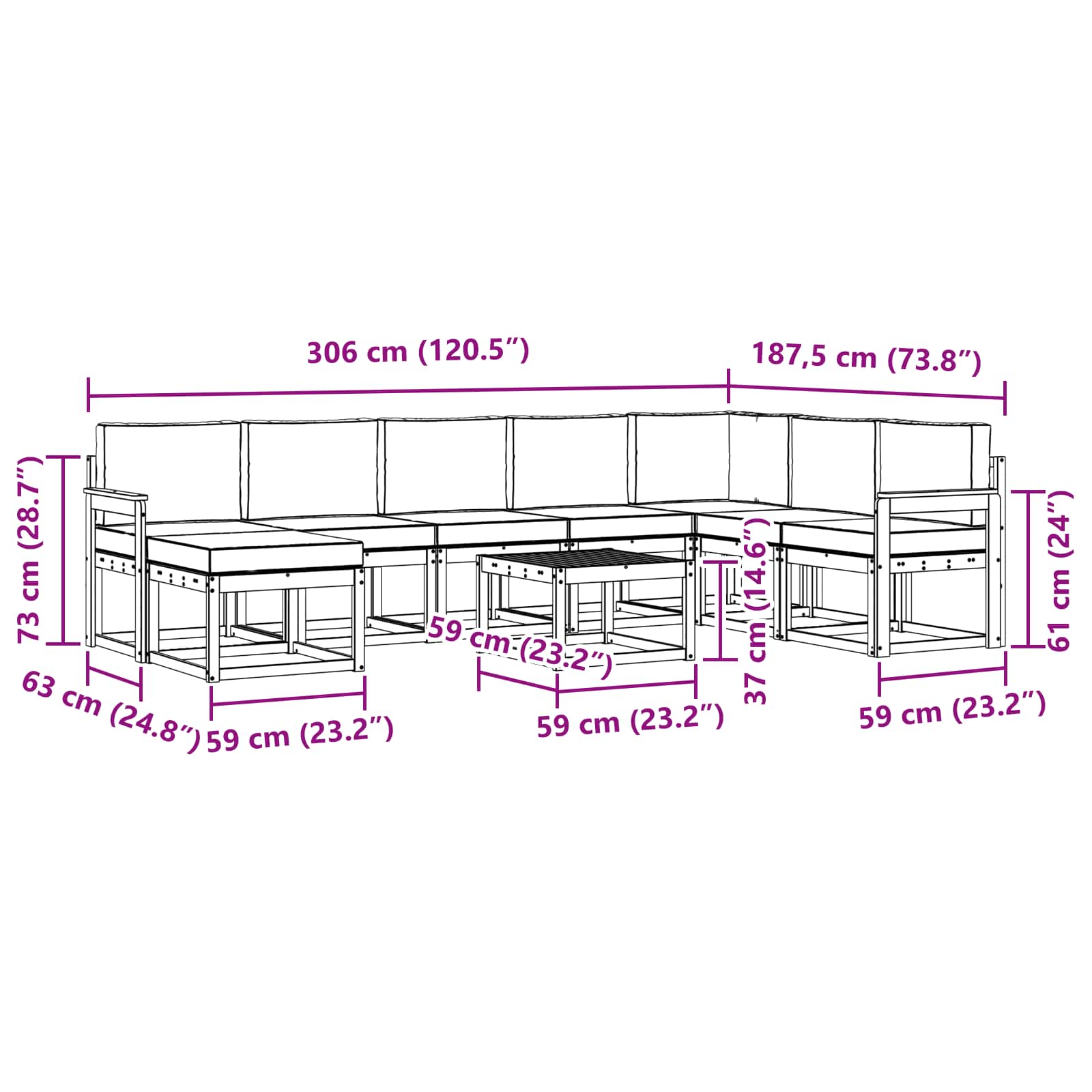 Set vanjskih sofa s jastukom 9 pcs Prirodna i antracit