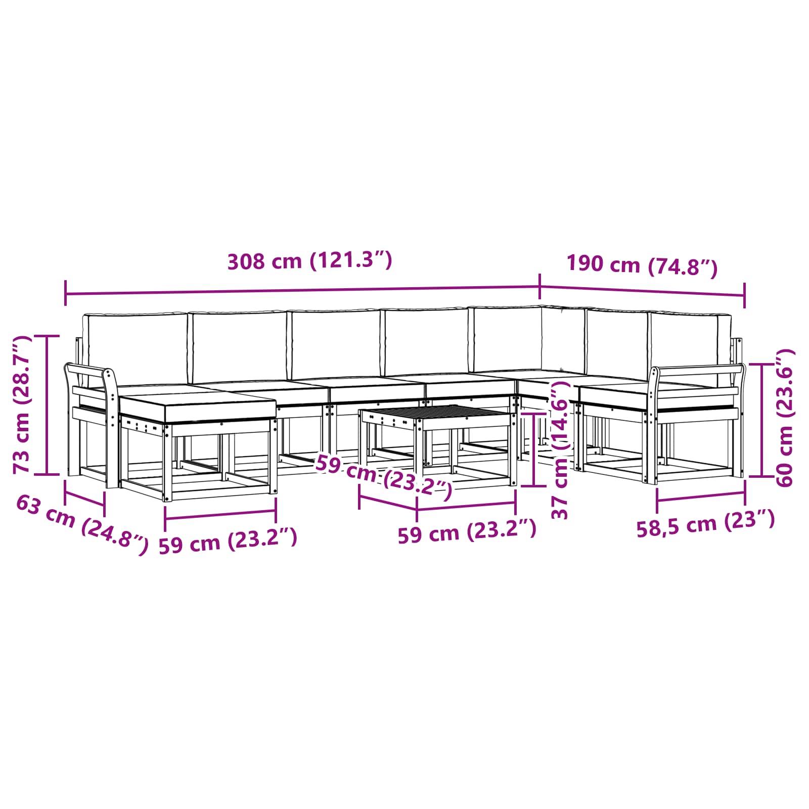 Set vanjskih sofa s jastukom 9 pcs Prirodna i svijetlo siva