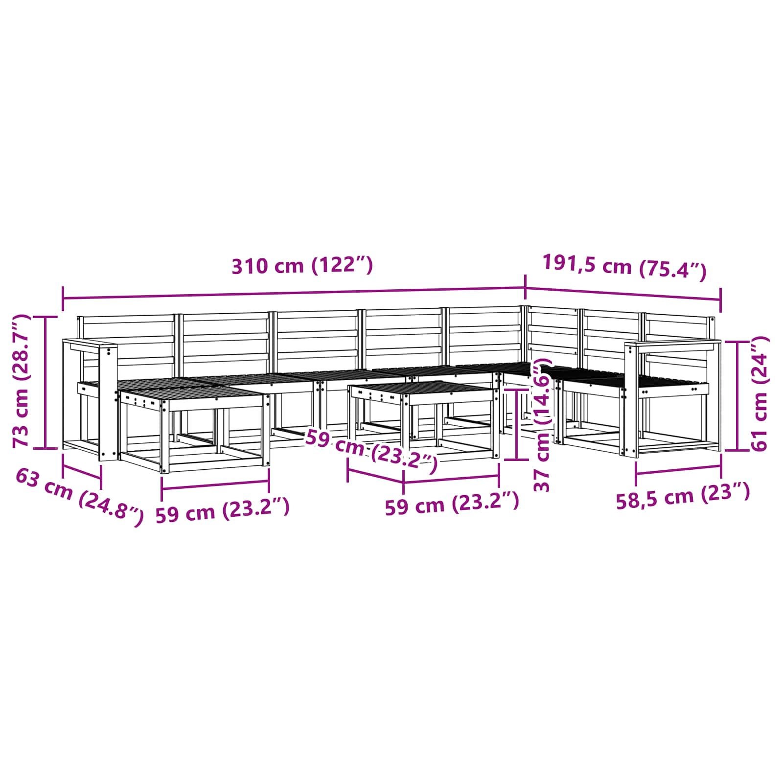 Set vanjskih sofa 9 pcs Prirodna Čvrsto drvo akacije