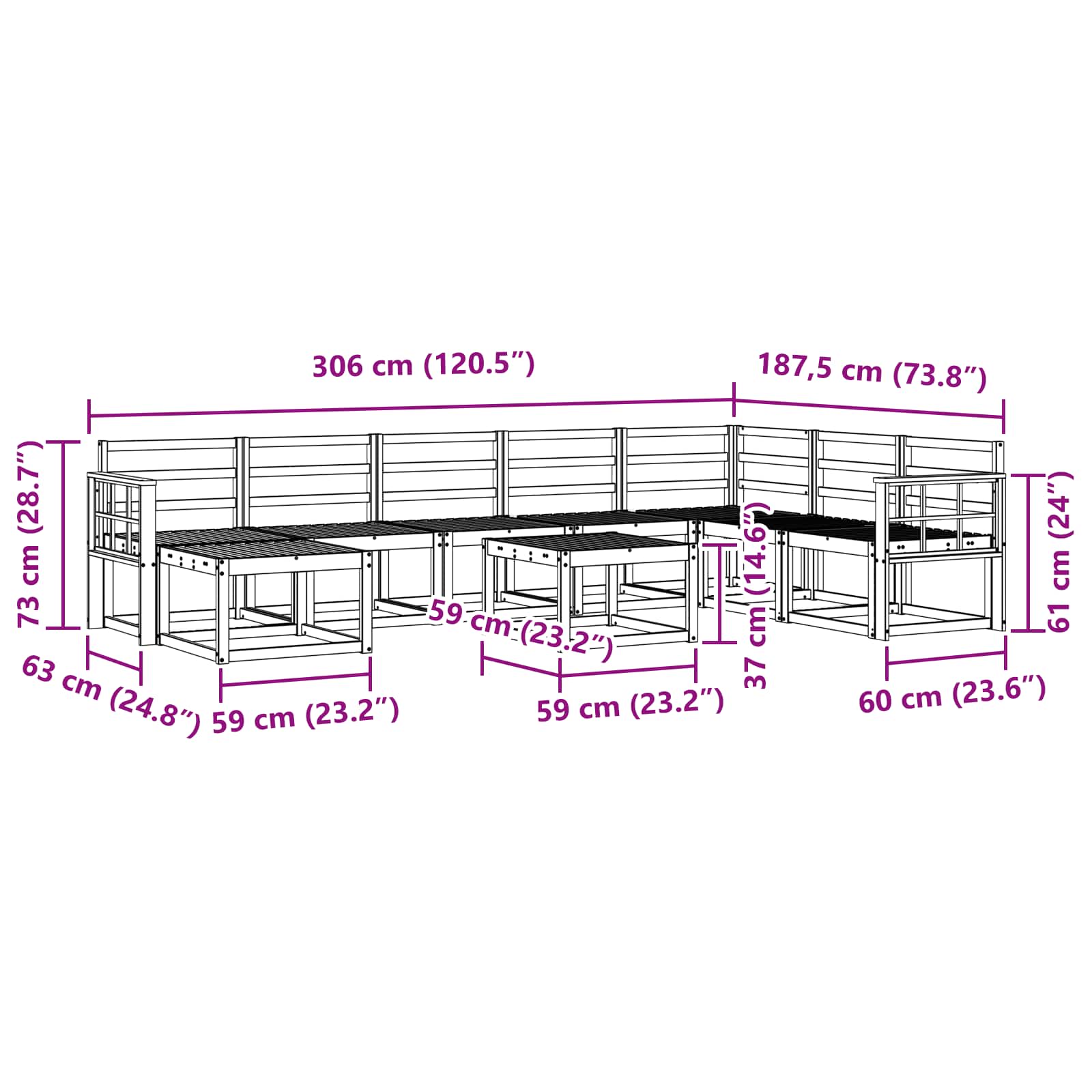 Set vanjskih sofa 9 pcs Prirodna Čvrsto drvo akacije