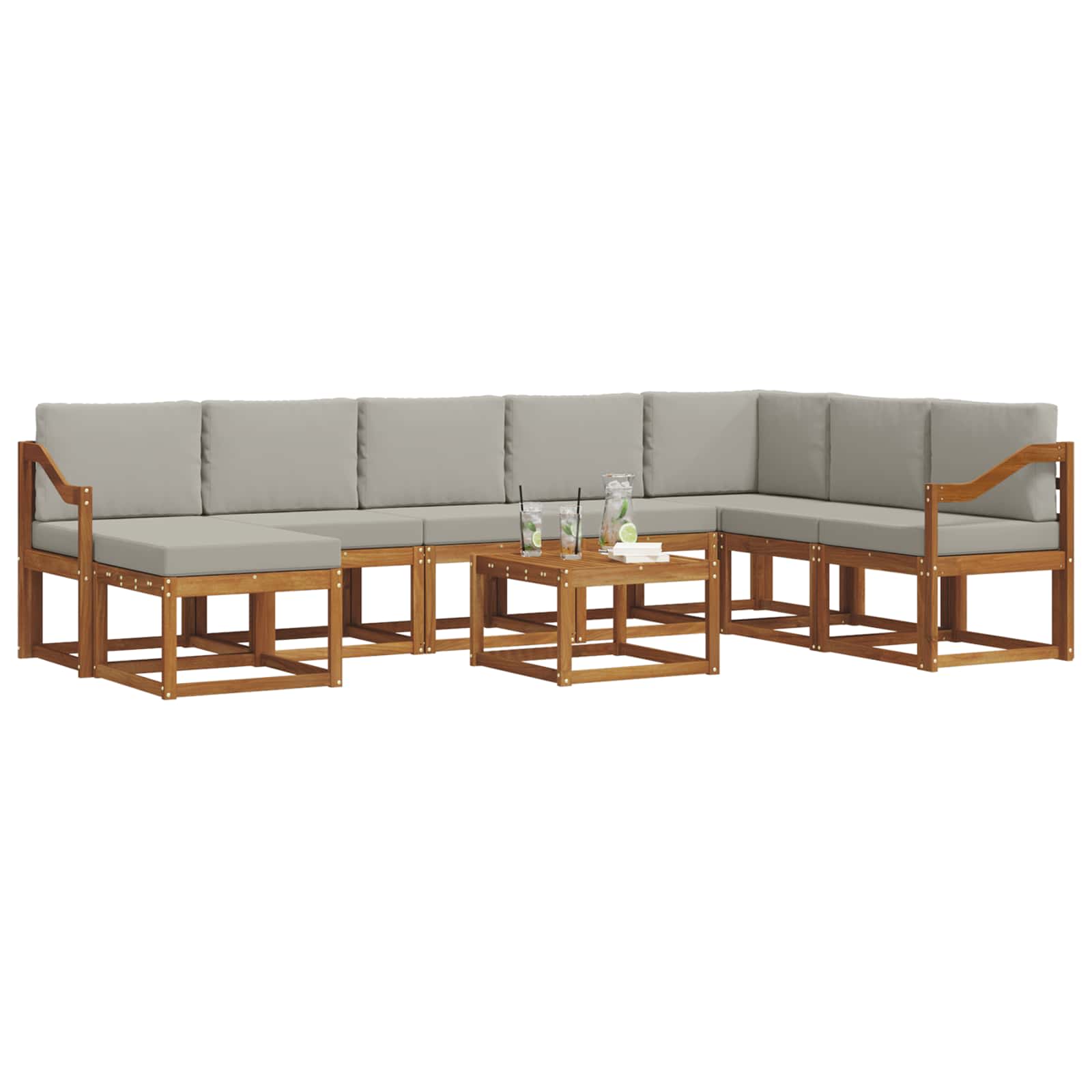 Set vanjskih sofa s jastukom 9 pcs Prirodna i svijetlo siva