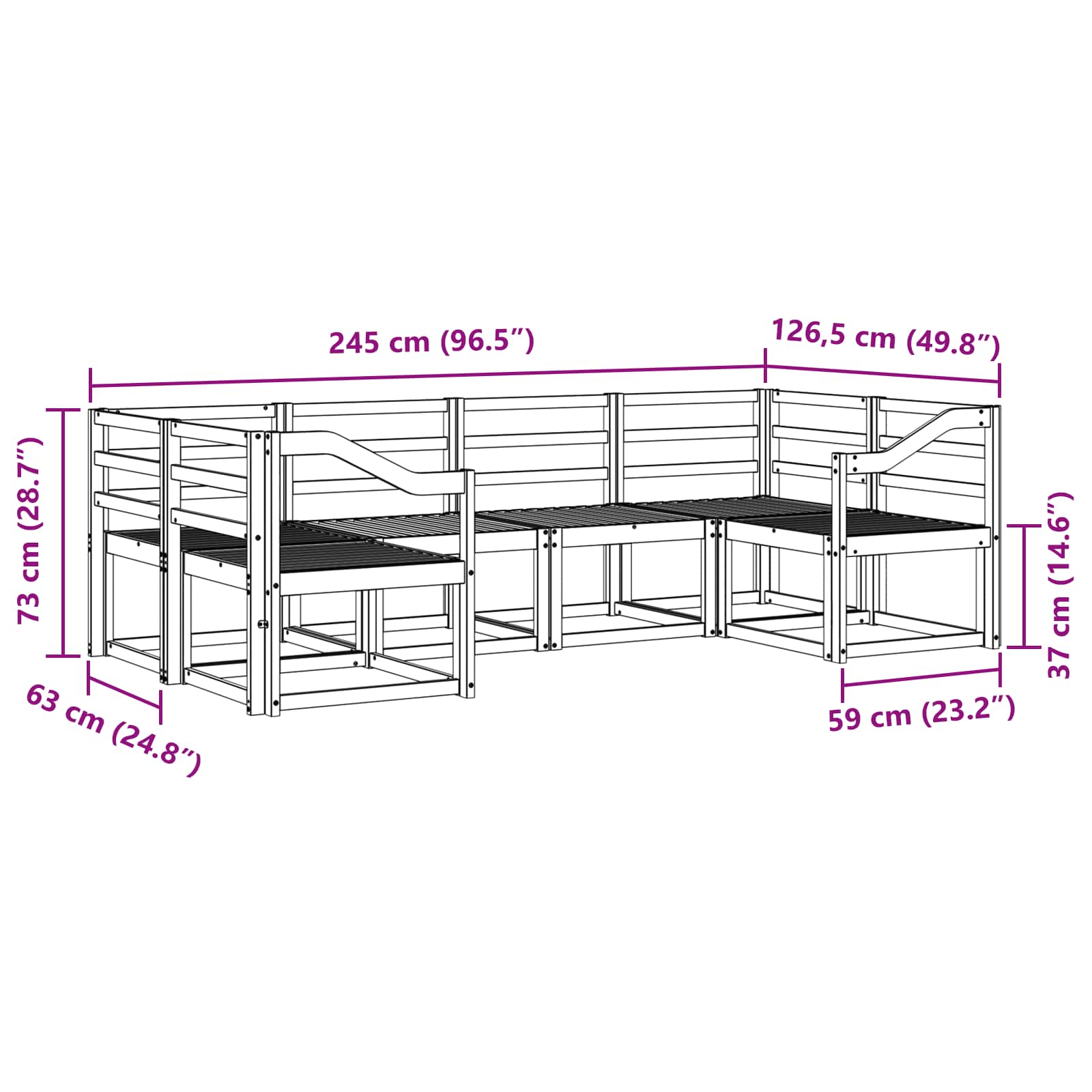 Set vanjskih sofa 6 pcs Prirodna Čvrsto drvo akacije