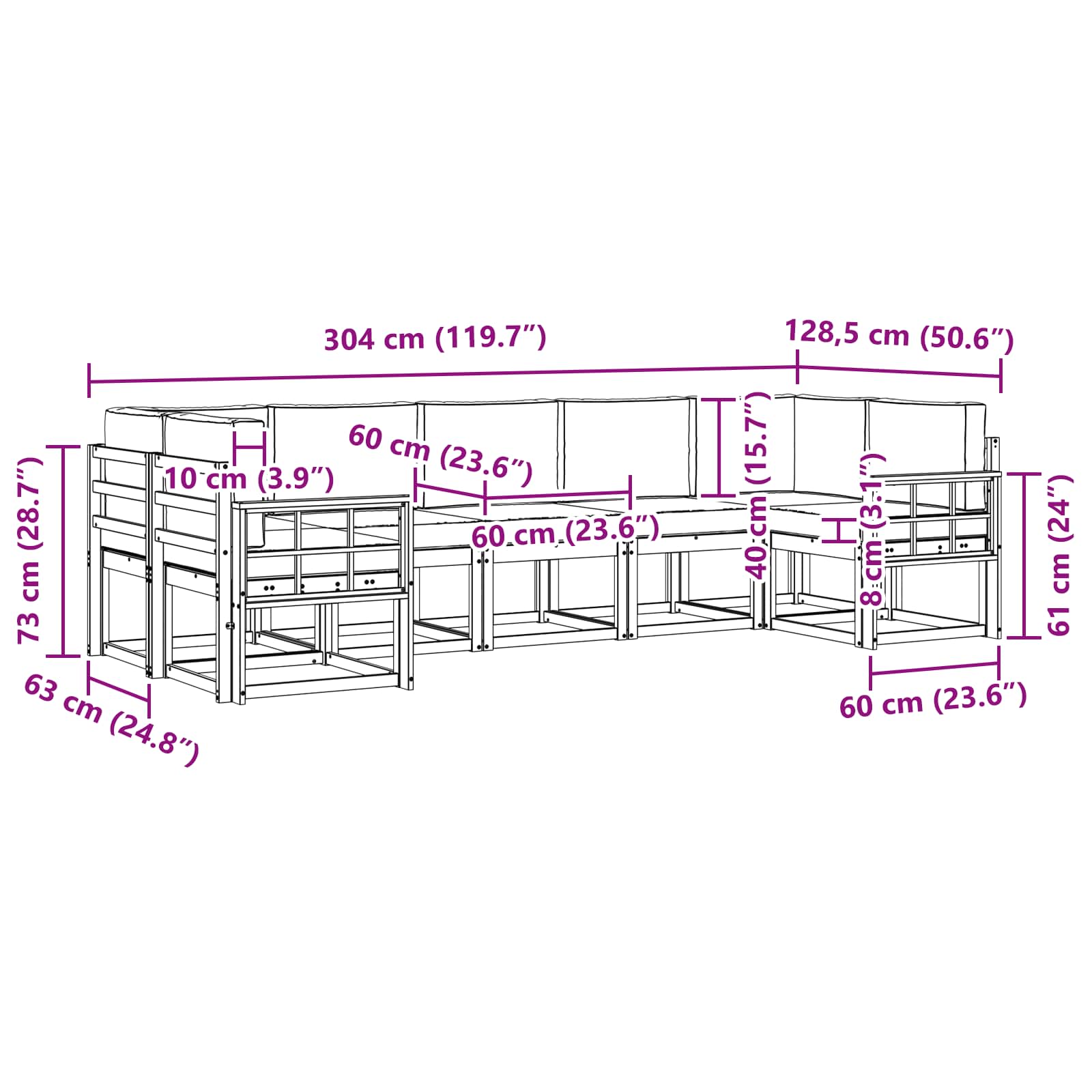 Set vanjskih sofa 7 kom. Prirodna i antracit