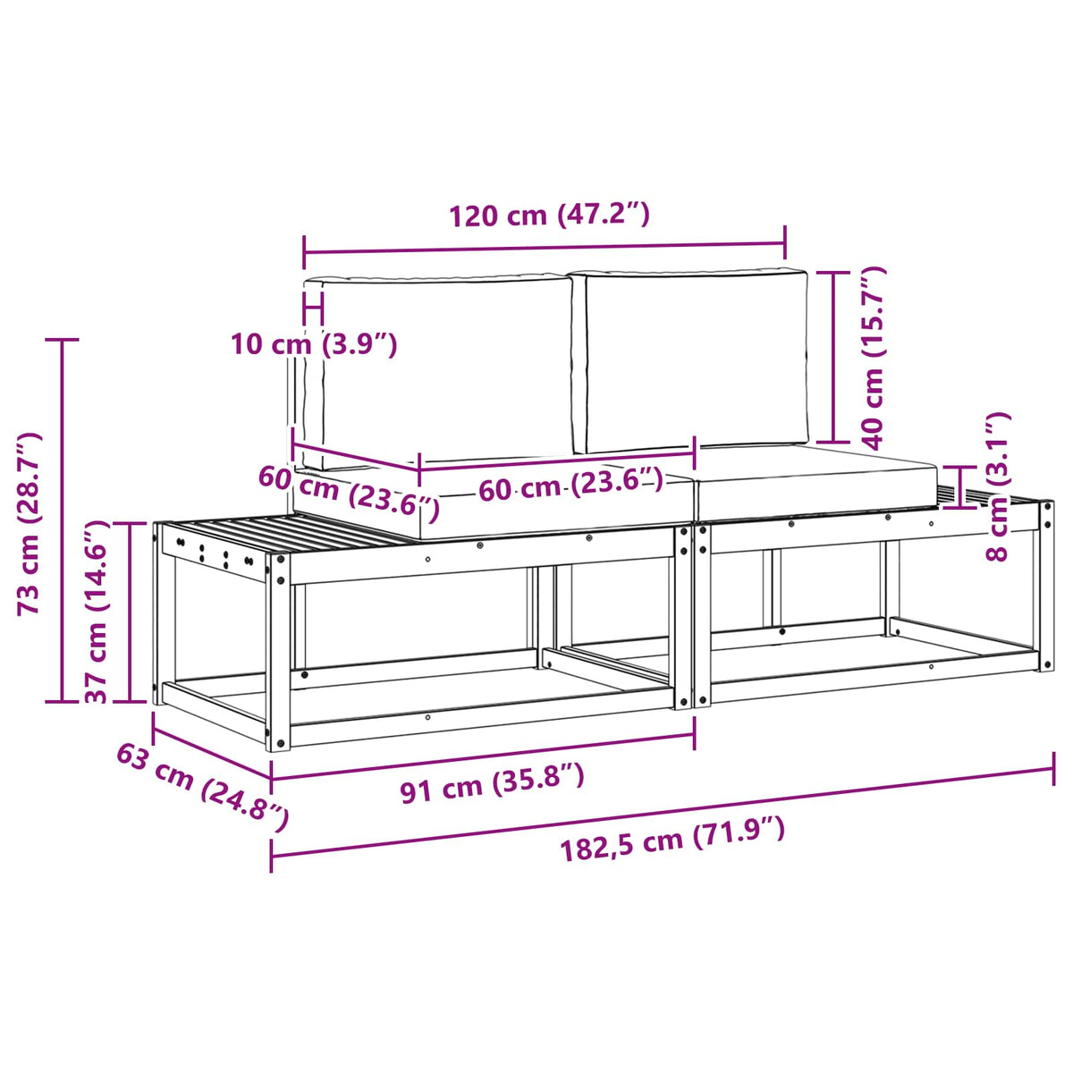 Set vanjskih sofa 2 kom. Prirodna