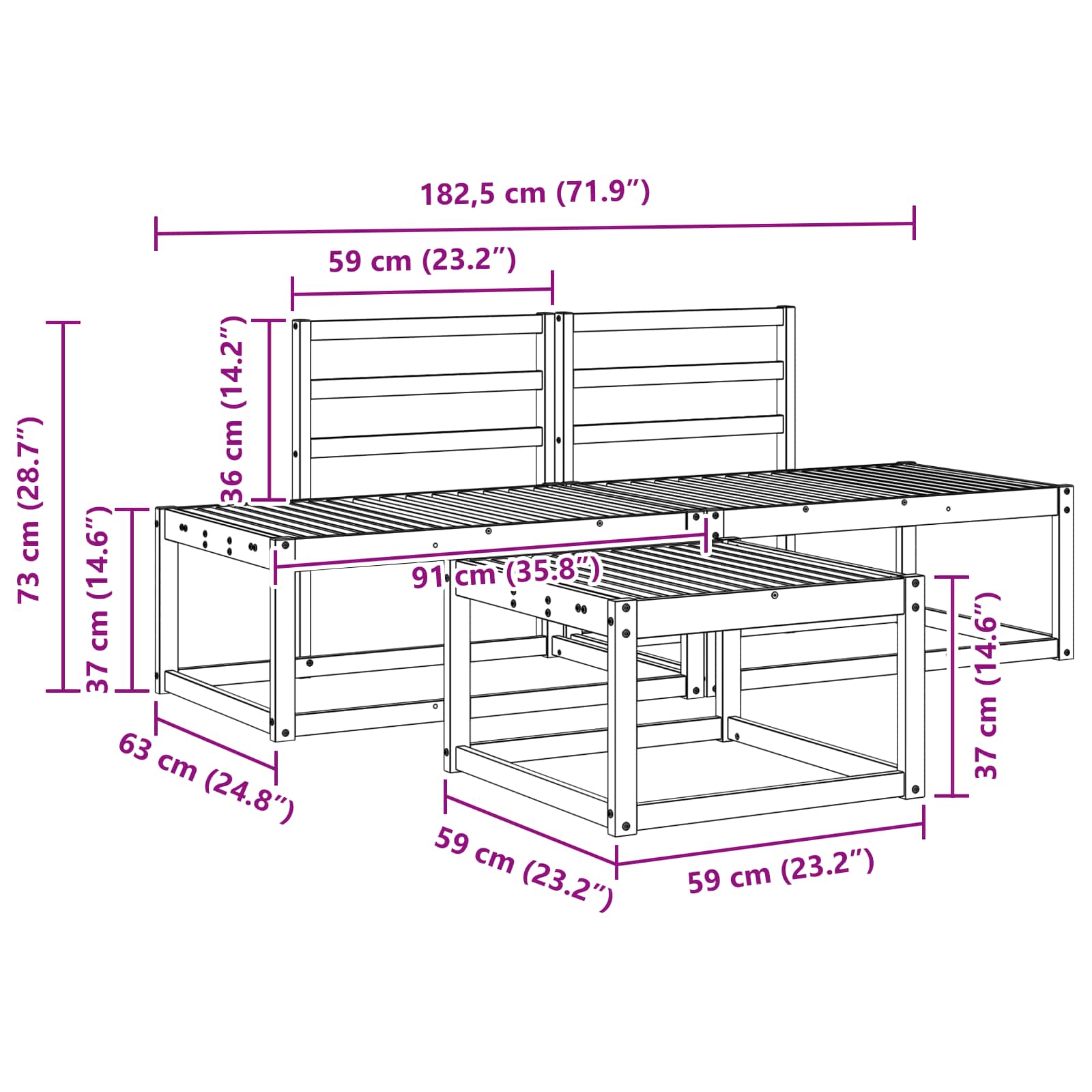Set vanjskih sofa 3 pcs Prirodna Čvrsto drvo akacije