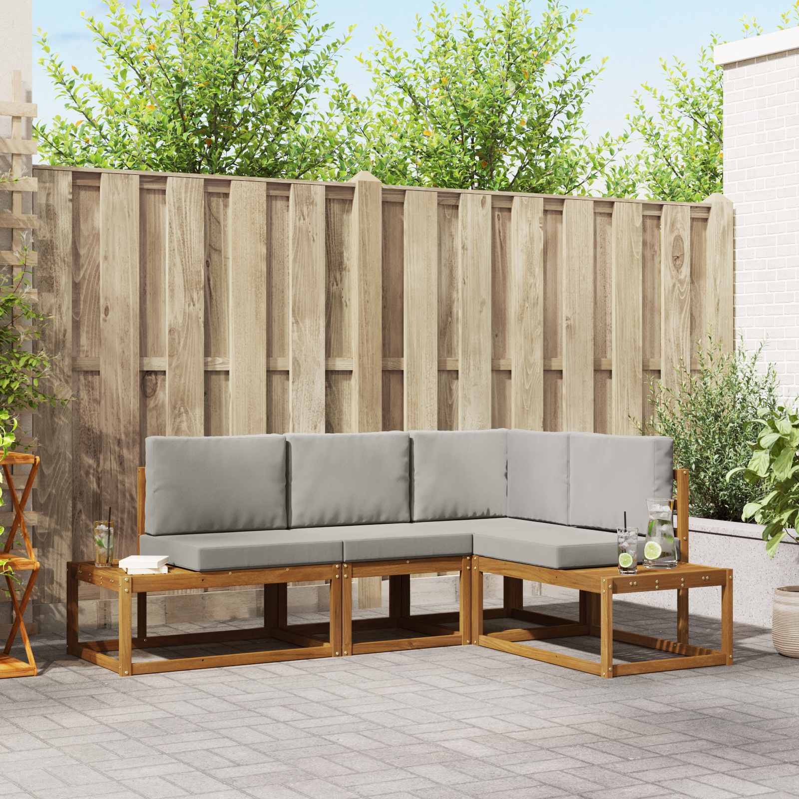 Set vanjskih sofa s jastukom 4 Komad Prirodna i svijetlo siva